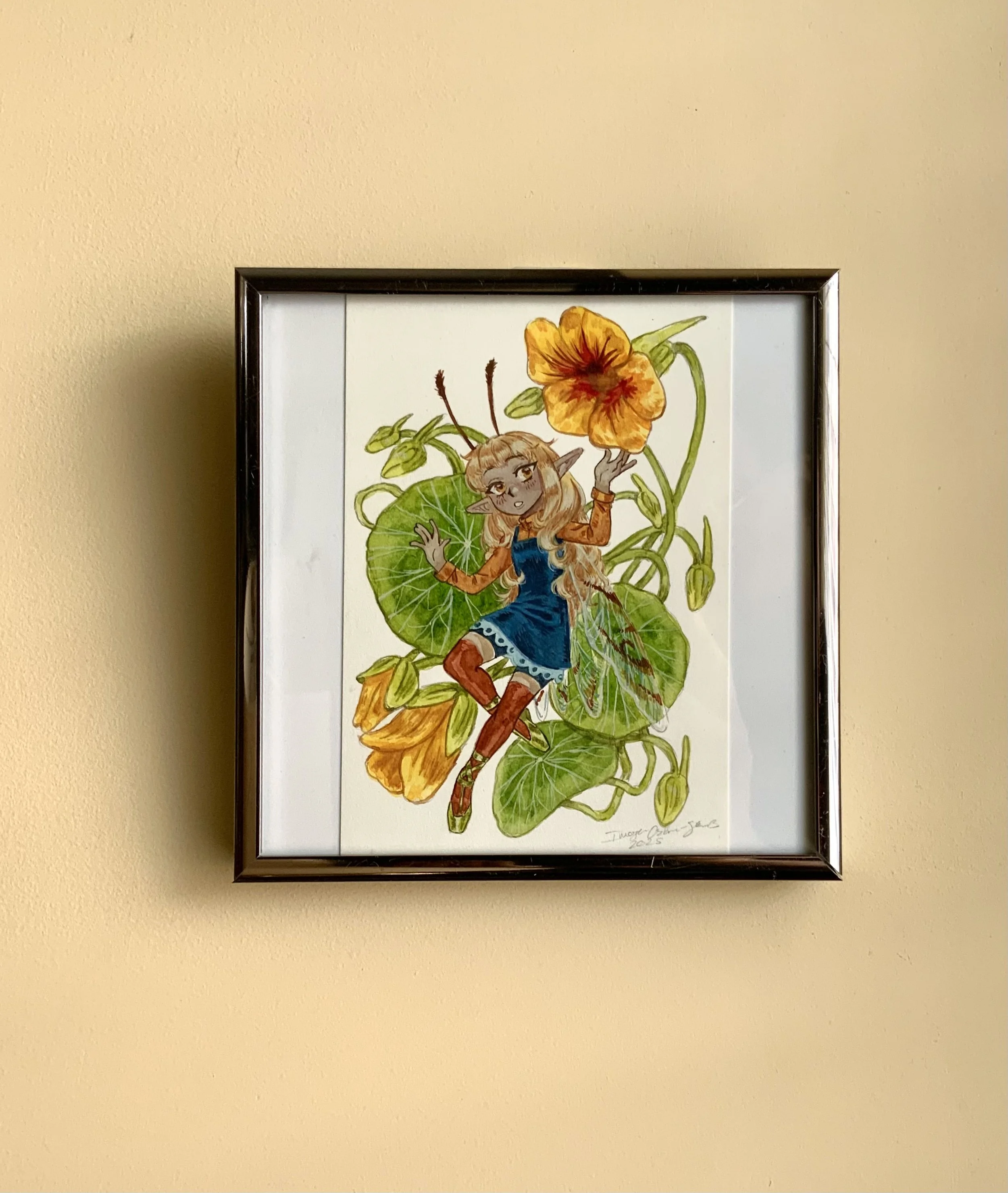 Nasturtium flower fairy, 4"x6" Original Illustration