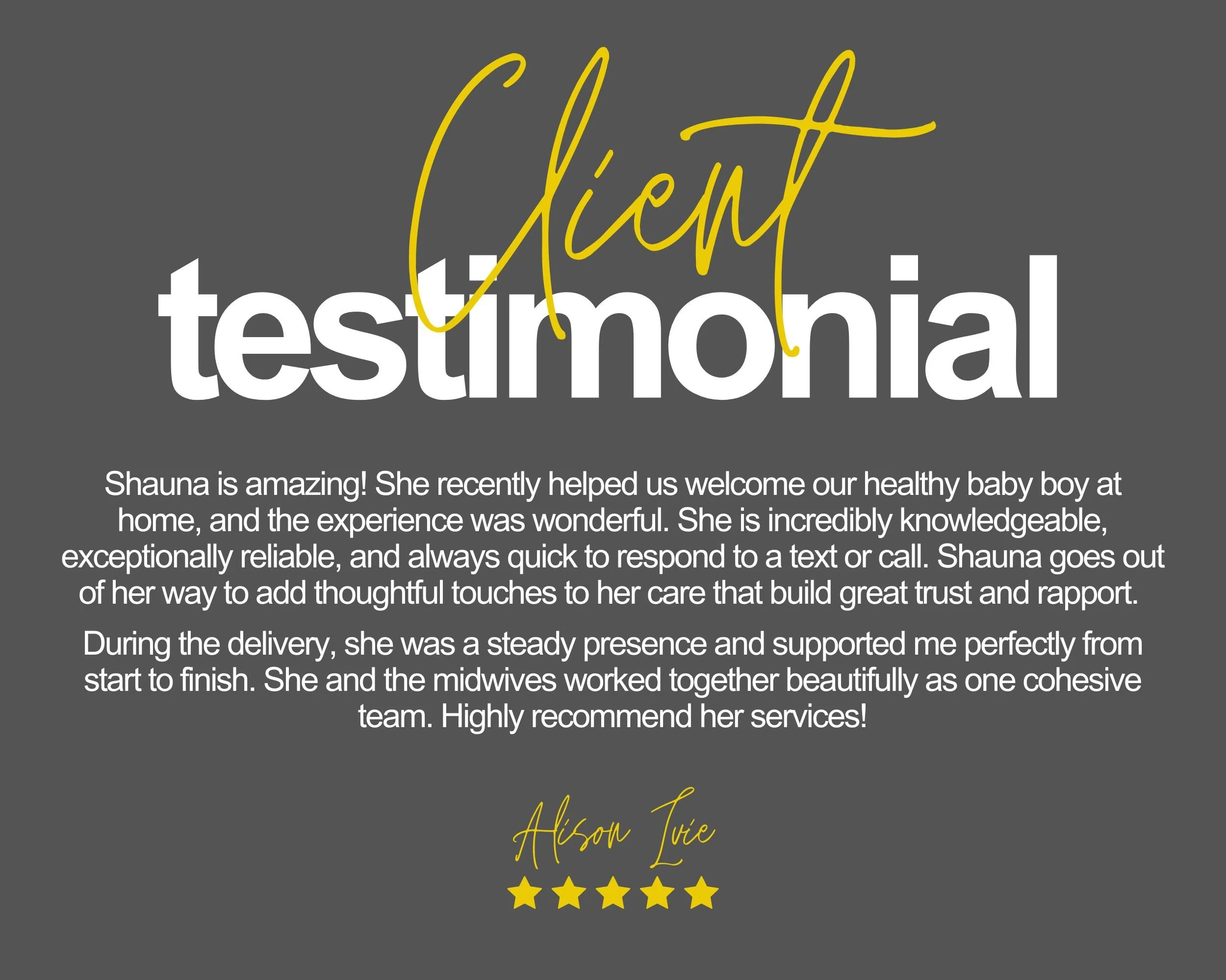 Five-star Google testimonial from birth client of Christian Certified Birth Doula Shauna Davis of Woodstock, Illinois who serves and supports pregnant women and growing families in Illinois and Wisconsin.