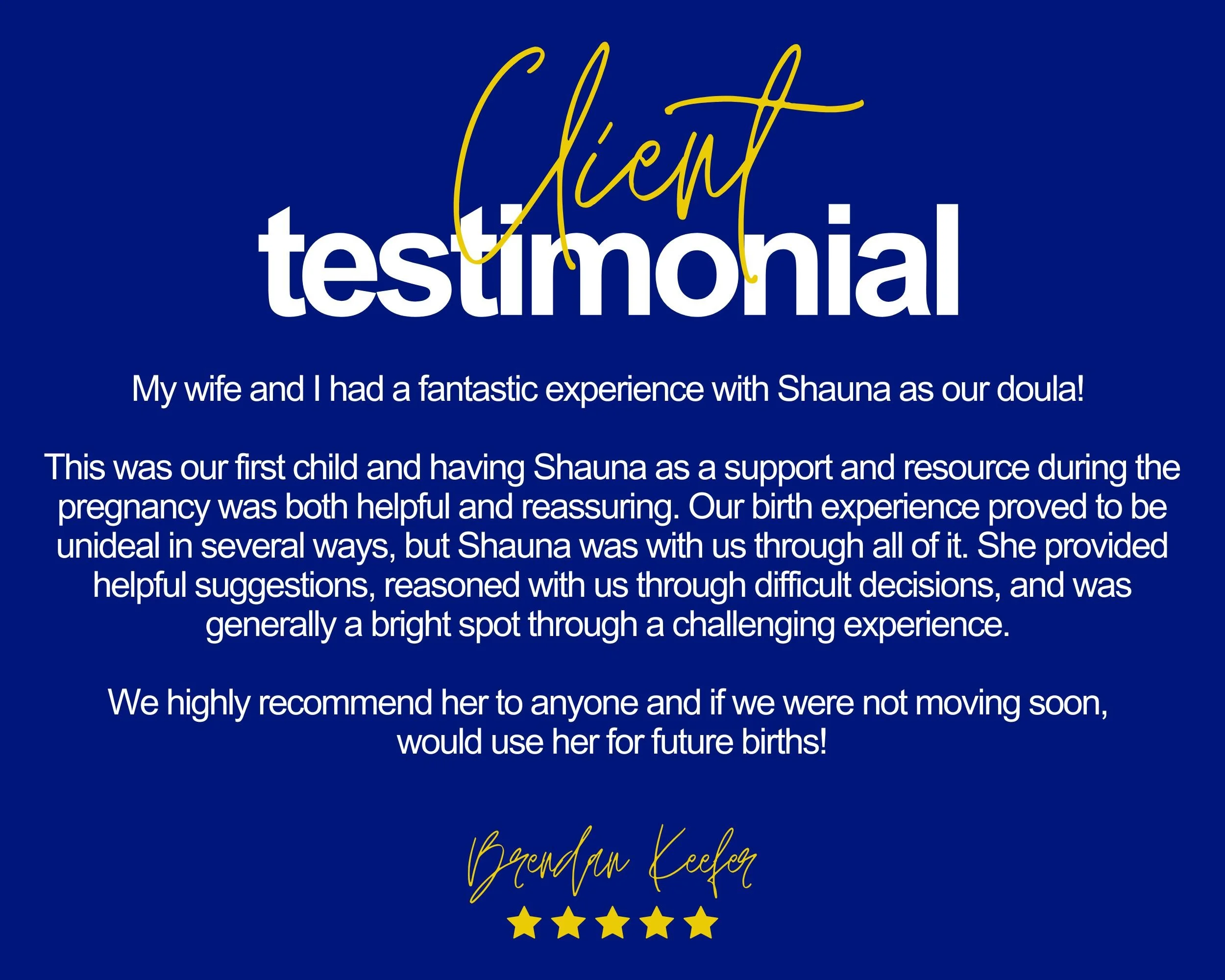 5-star positive google review for birth doula Shauna Davis from a hospital birth client in Wheaton, IL.