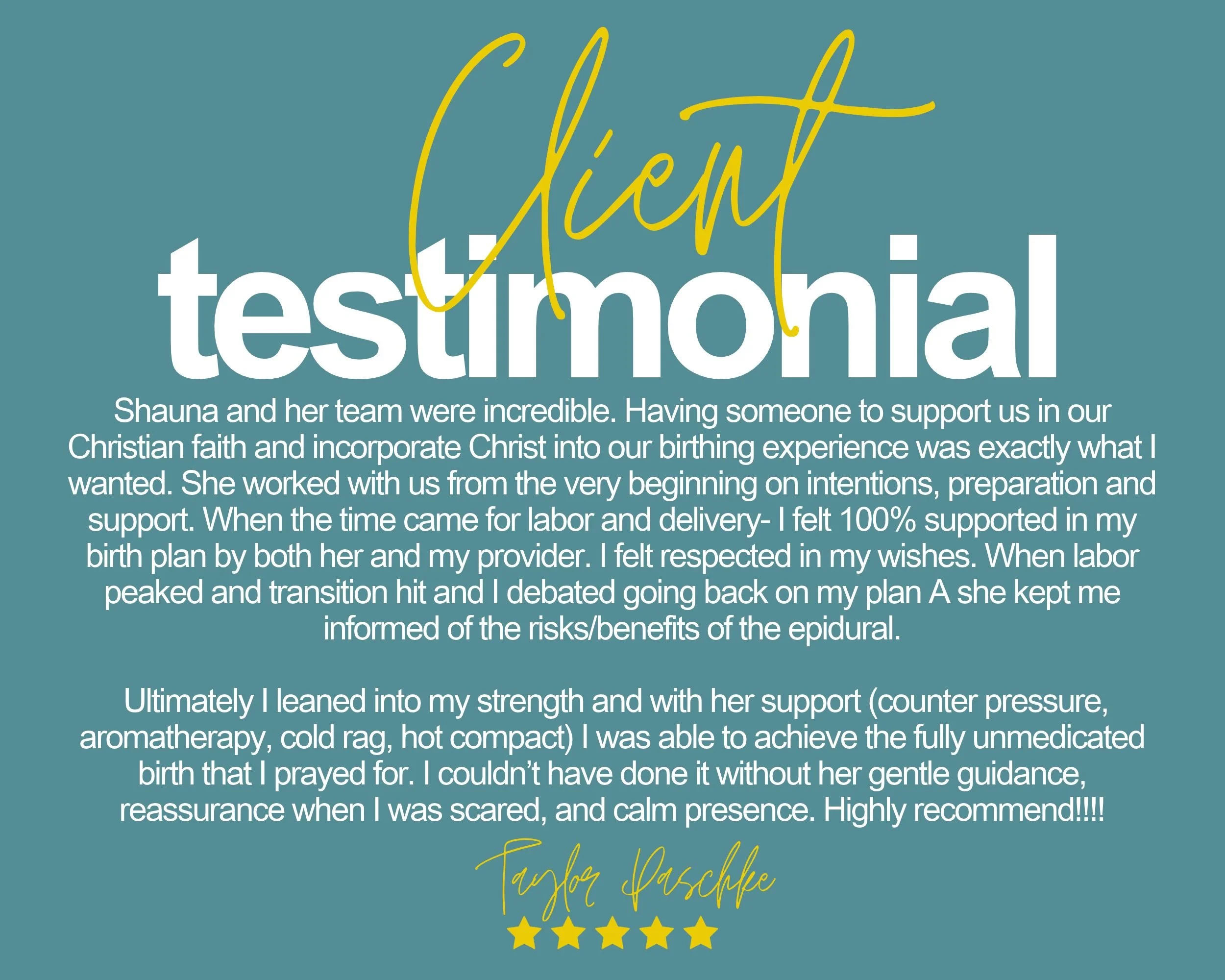 A 5-star positive google review from a birth client of birth doula Shauna Davis who gave birth in the hospital in Janesville, WI.