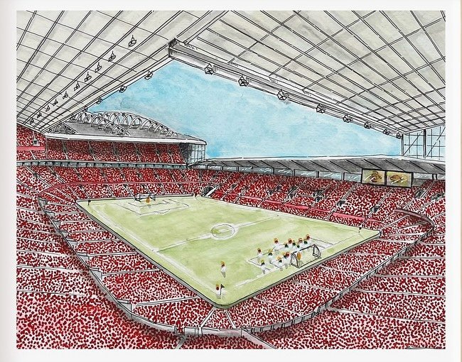 Does size matter?  When I finished Old Trafford Stadium, I was able to produce prints in both standard sizes and panoramic sizes (most of the time my art fits either/or not both!) The 8x10s sell better, but I have a special place in my heart for the 