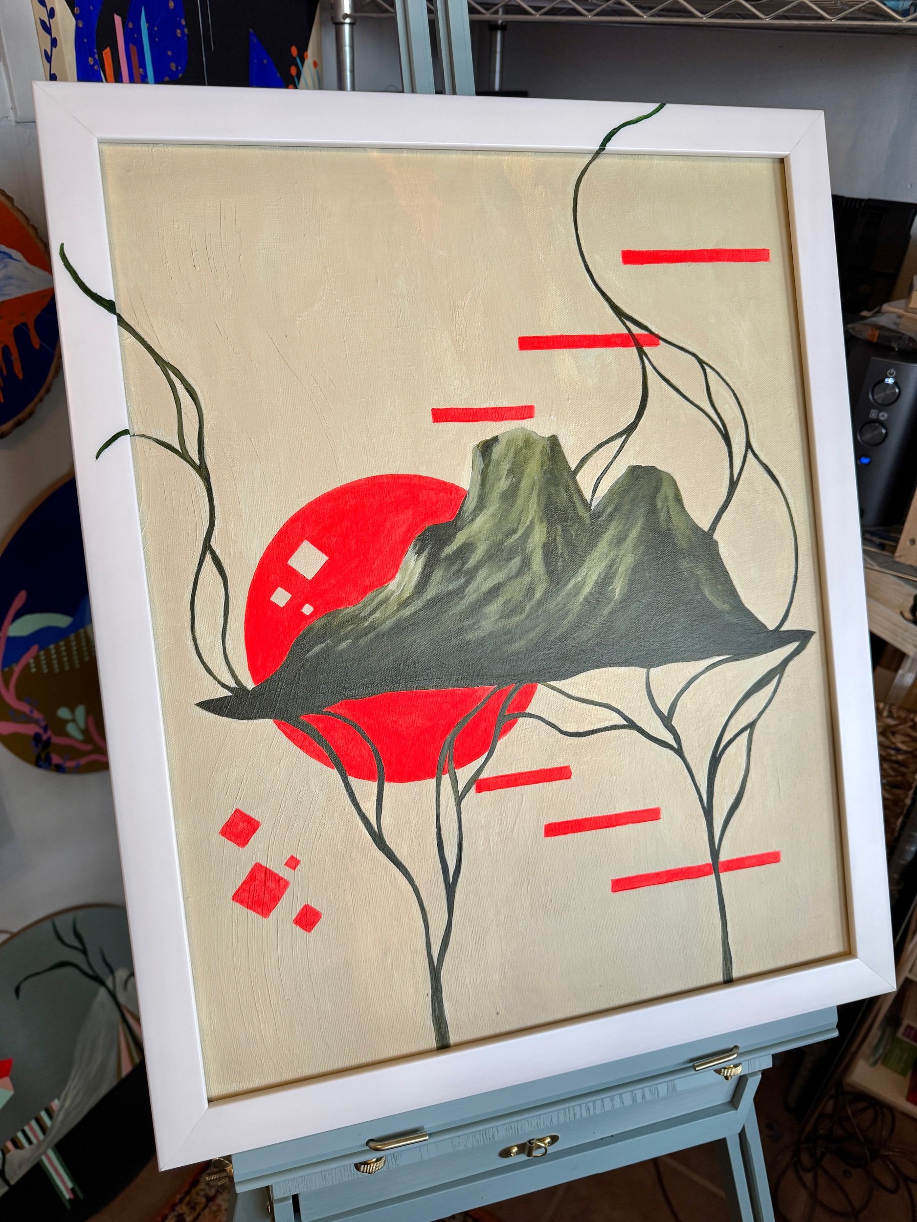 abstract landscape painting 16x20 canvas on easel