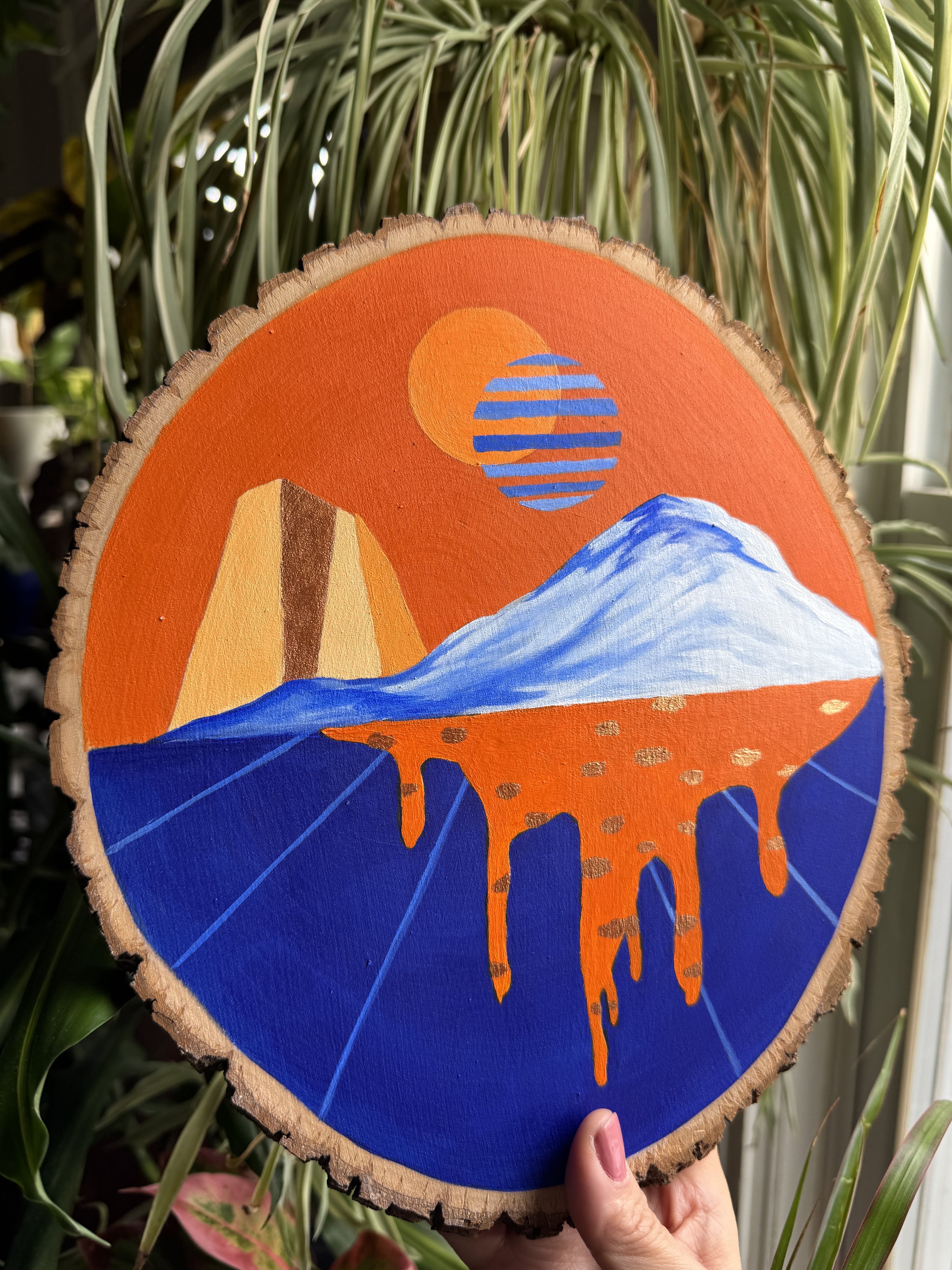 Wood slice acrylic painting Florence D'Angelo Art