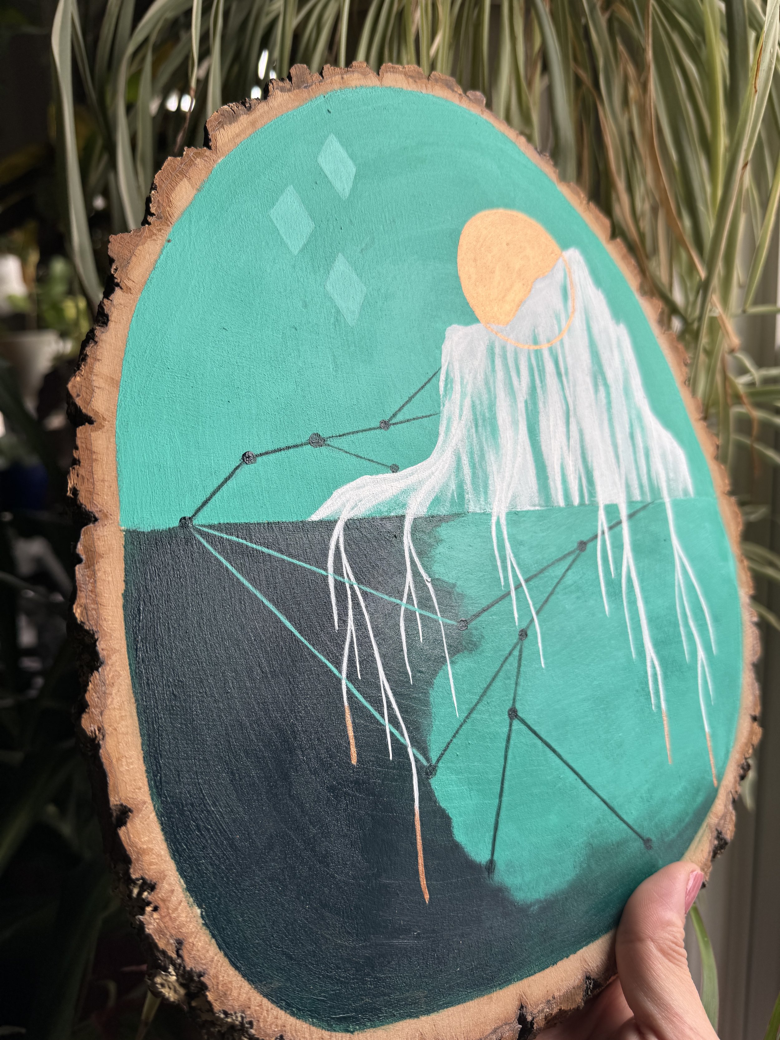 Wood slice acrylic painting Florence D'Angelo Art
