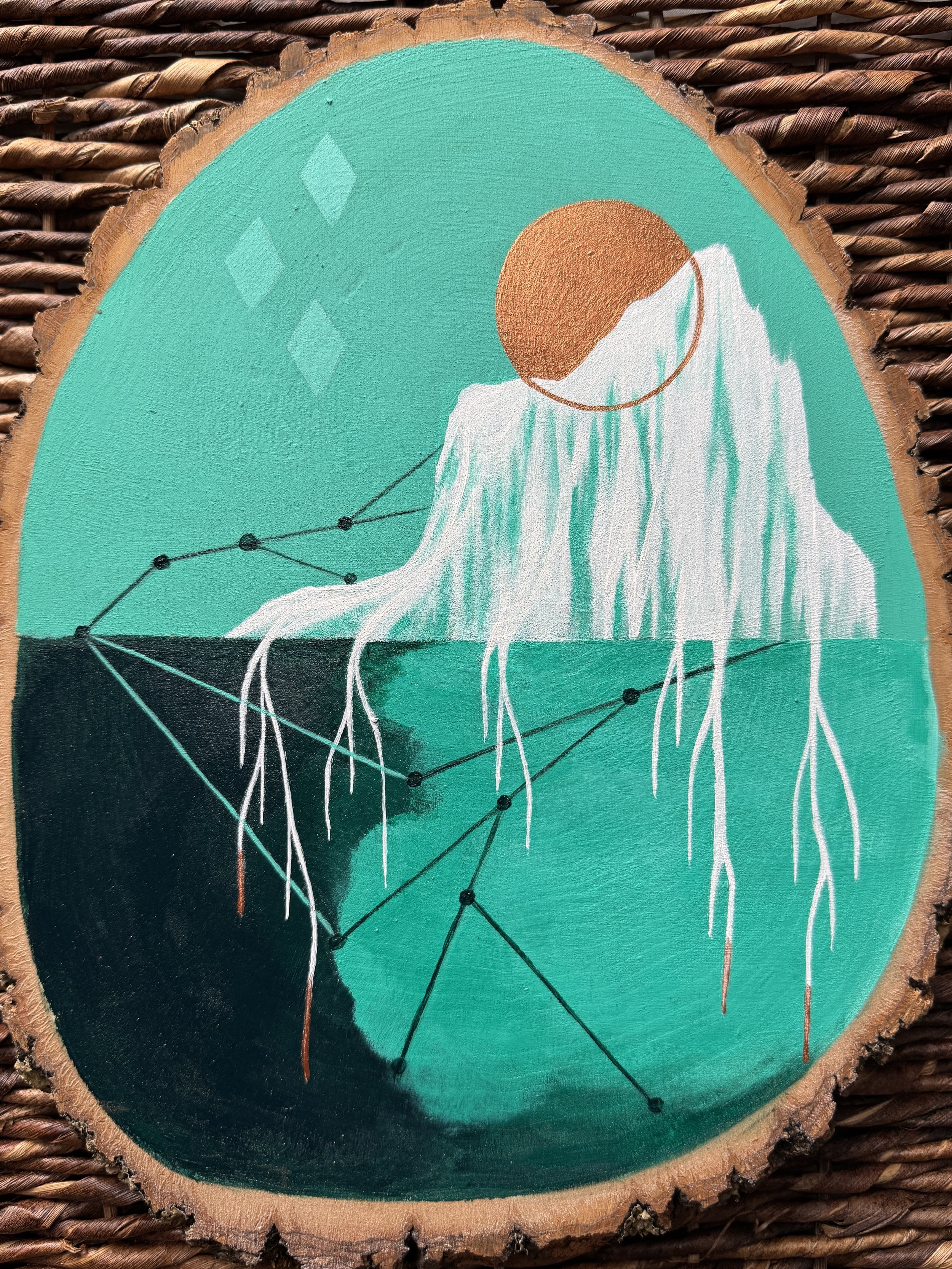 Wood slice acrylic painting Florence D'Angelo Art