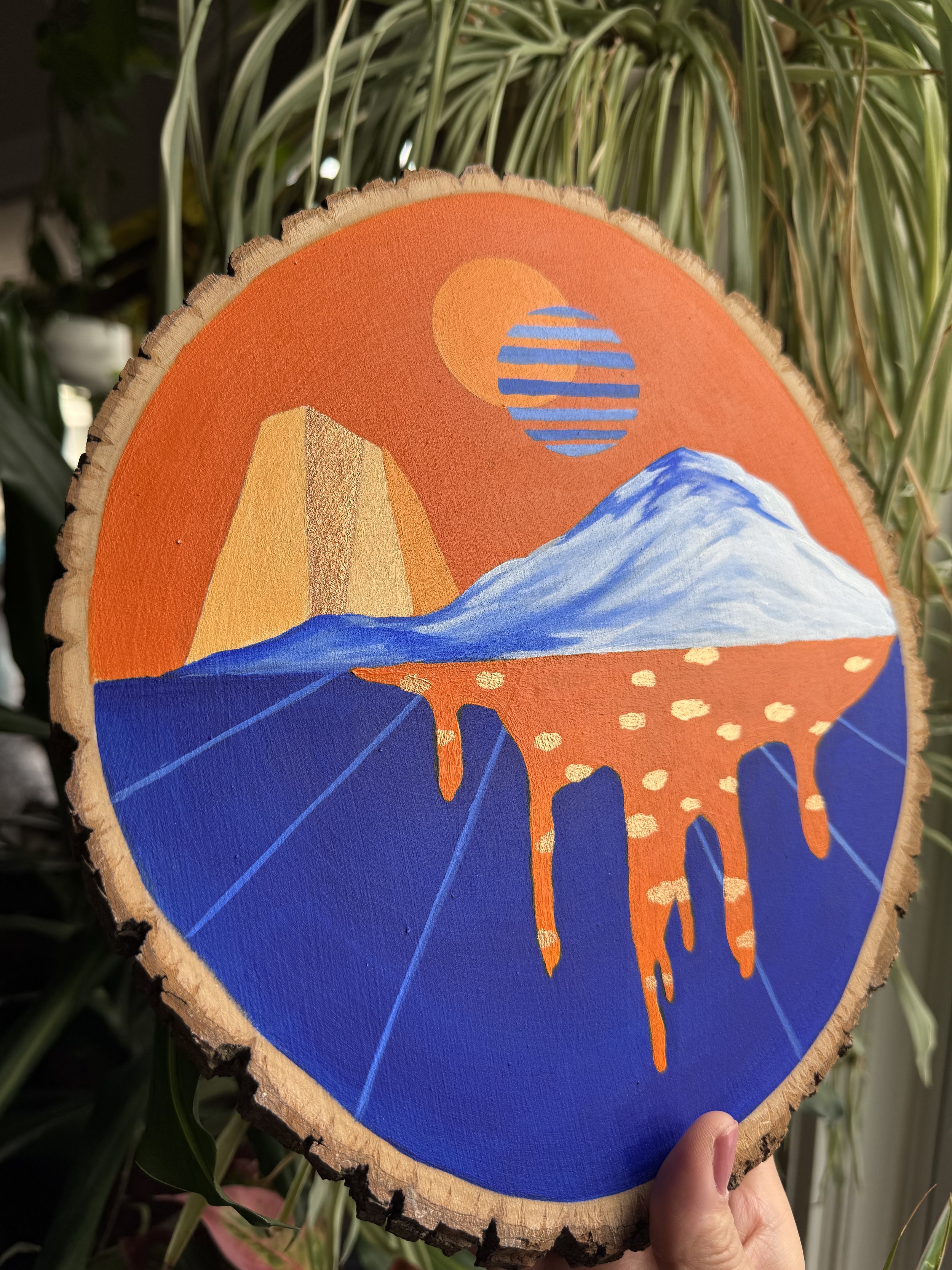 Wood slice acrylic painting Florence D'Angelo Art