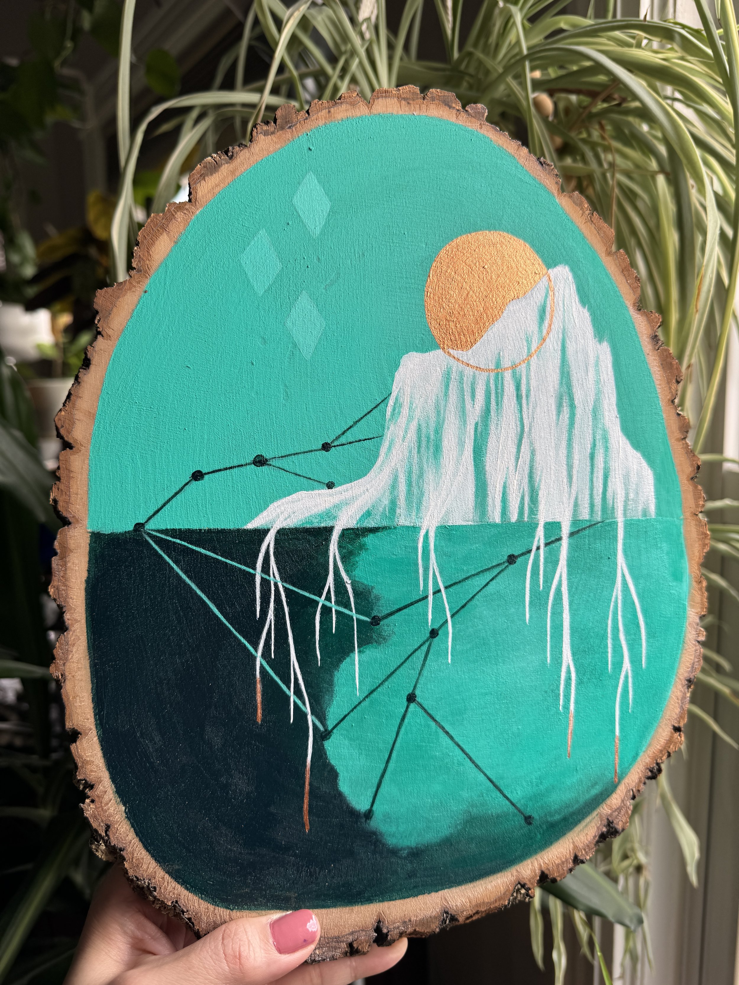 Wood slice acrylic painting Florence D'Angelo Art