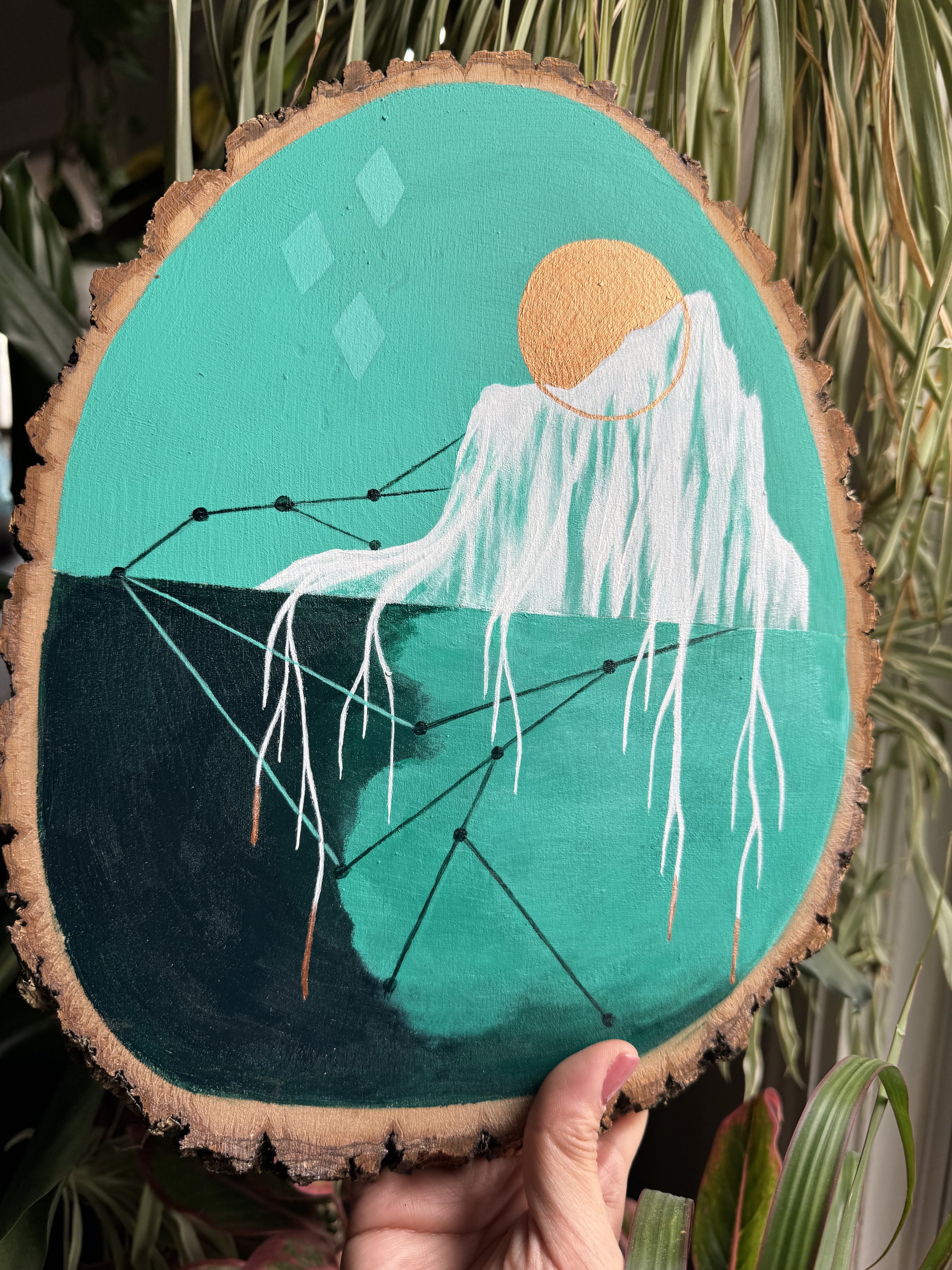 Wood slice acrylic painting Florence D'Angelo Art