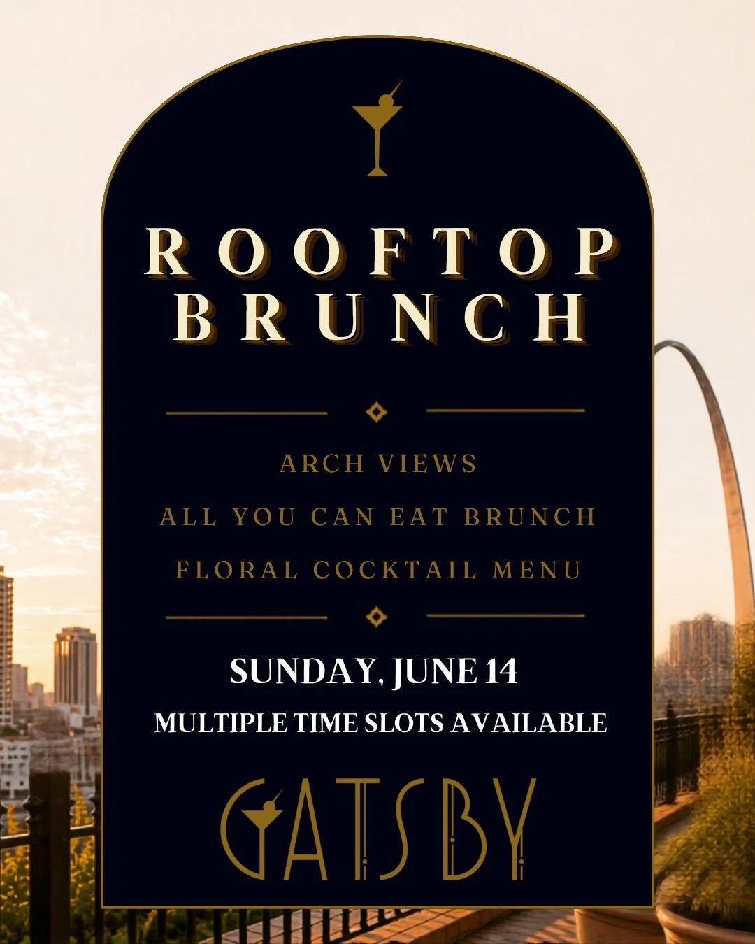 Join us for our first ALL YOU CAN EAT rooftop brunch at Gatsby Events on June 14th! We have multiple time slots available, but they&rsquo;re going quick!

Tickets are sold by tables of 2, 4, or 6, but if your friend group refuses to cooperate and you