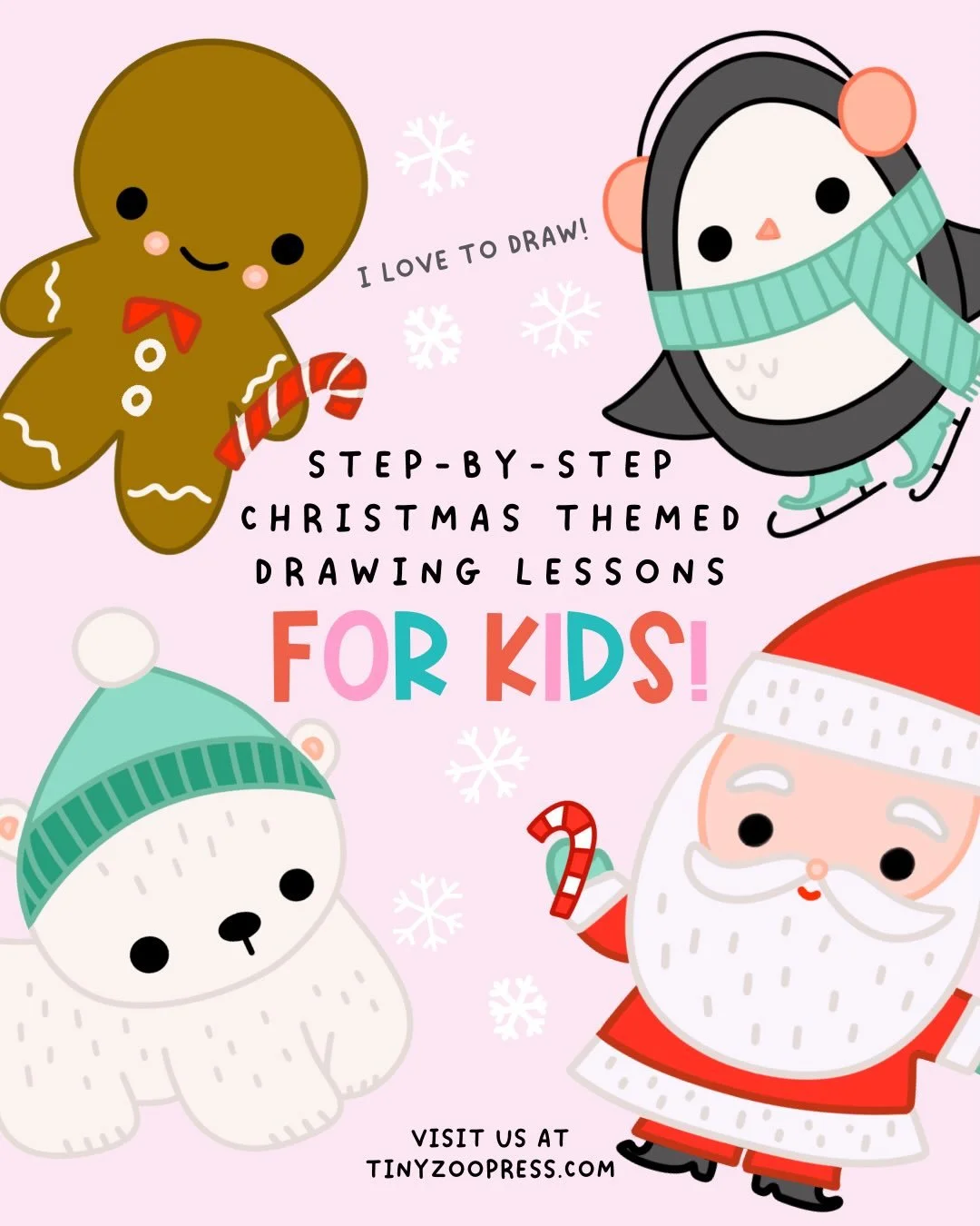 Cute drawing and activity books for beginning artists! Learn how to draw cute Christmas and Nutcracker characters with easy step-by-step lessons. Visit tinyzoopress.com to join the fun! #howtodrawcutethings #easydrawingideas #christmasactivitiesforki