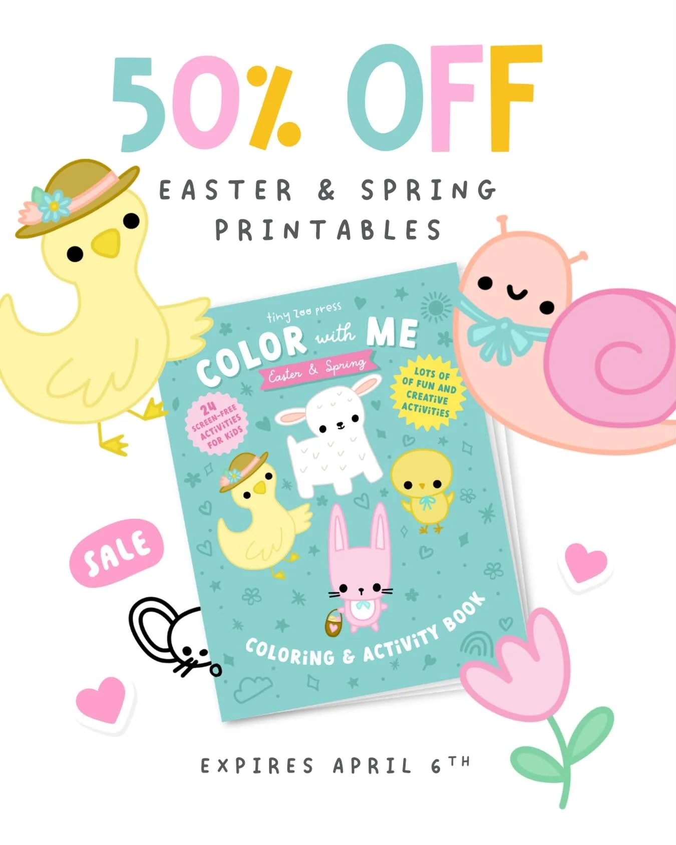 Our cute Easter and Spring Coloring &amp; Activity printable kit is on sale in our Etsy shop! Visit us at tinyzoopress.etsy.com🐣 #easterprintables #easteractivitiesforkids #easteractivities