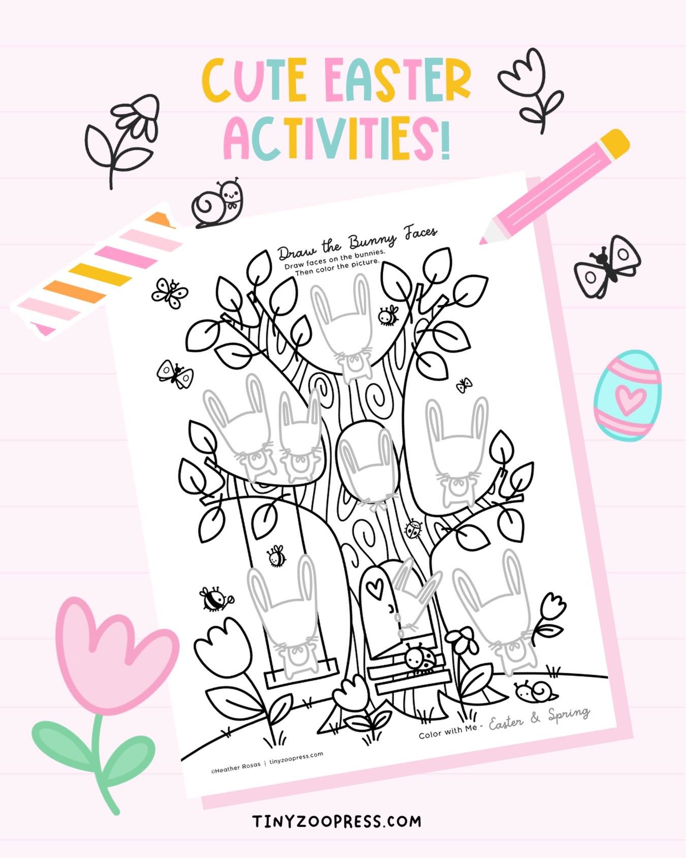 🐰Draw faces on the cute bunnies with us! Visit tinyzoopress.etsy.com to download our cute Easter &amp; Spring Activity printables. #easteractivitiesforkids #cuteeasterprintables #easteractivitybook