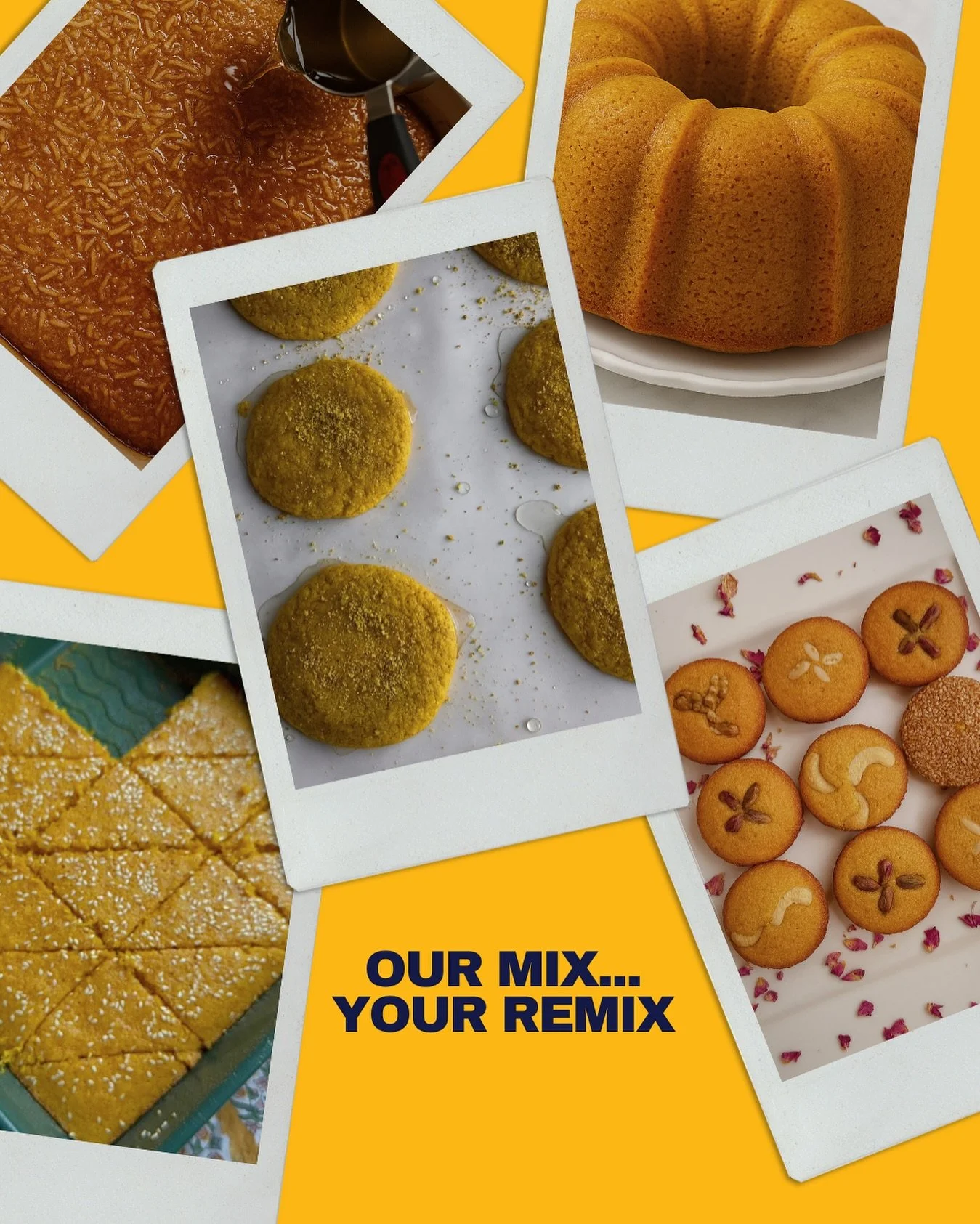 We love seeing all the fun ways you&rsquo;ve been enjoying our Turmeric Semolina Cake Mix 💛 OUR MIX&hellip; YOUR REMIX 🥳
How would you make it?

🍰 Classic Slice &ndash; Bake in an 8x8 pan, top with sesame seeds or nuts
🌹 Sweet &amp; Syrupy &ndash