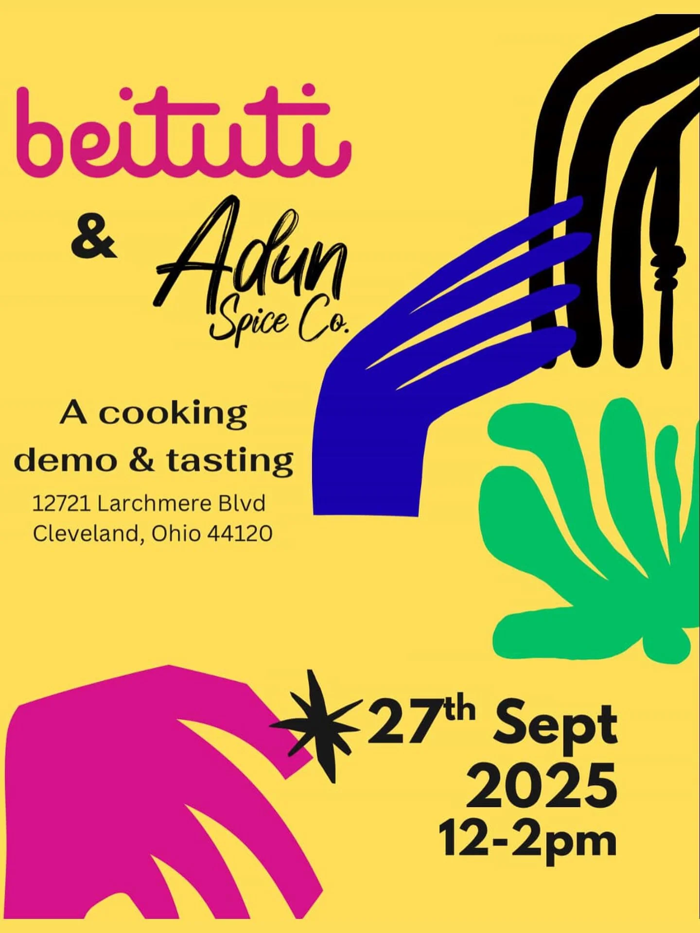 Join @eatbeituti and @adunspiceco for a live cooking demo + tasting featuring:
🥙 Shawarma bowls
🍰 Turmeric semolina cake (Sfouf)
📅 Sat, Sept 27 | ⏰ 12&ndash;2pm
📍 12721 Larchmere Blvd, Cleveland