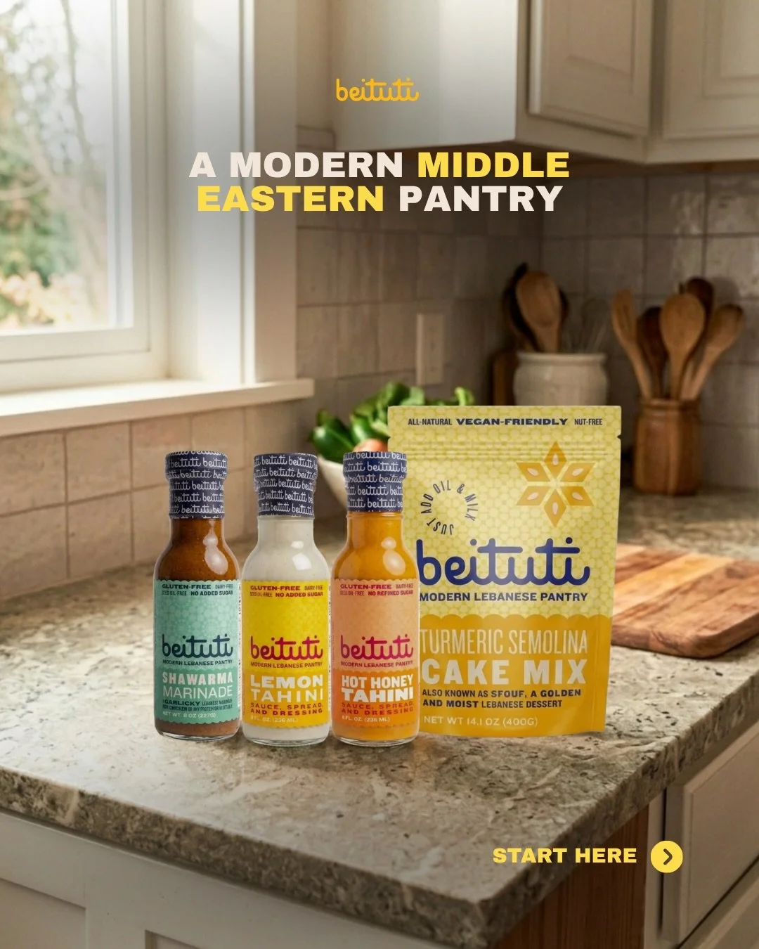 Start Here. Welcome to your Modern Lebanese Pantry.

We&rsquo;ve bottled heritage so you can skip the 4-hour prep. From our signature Shawarma Marinade to our multitasker Tahini sauces, we&rsquo;ve done the balancing act for you.

Elevate your table:
