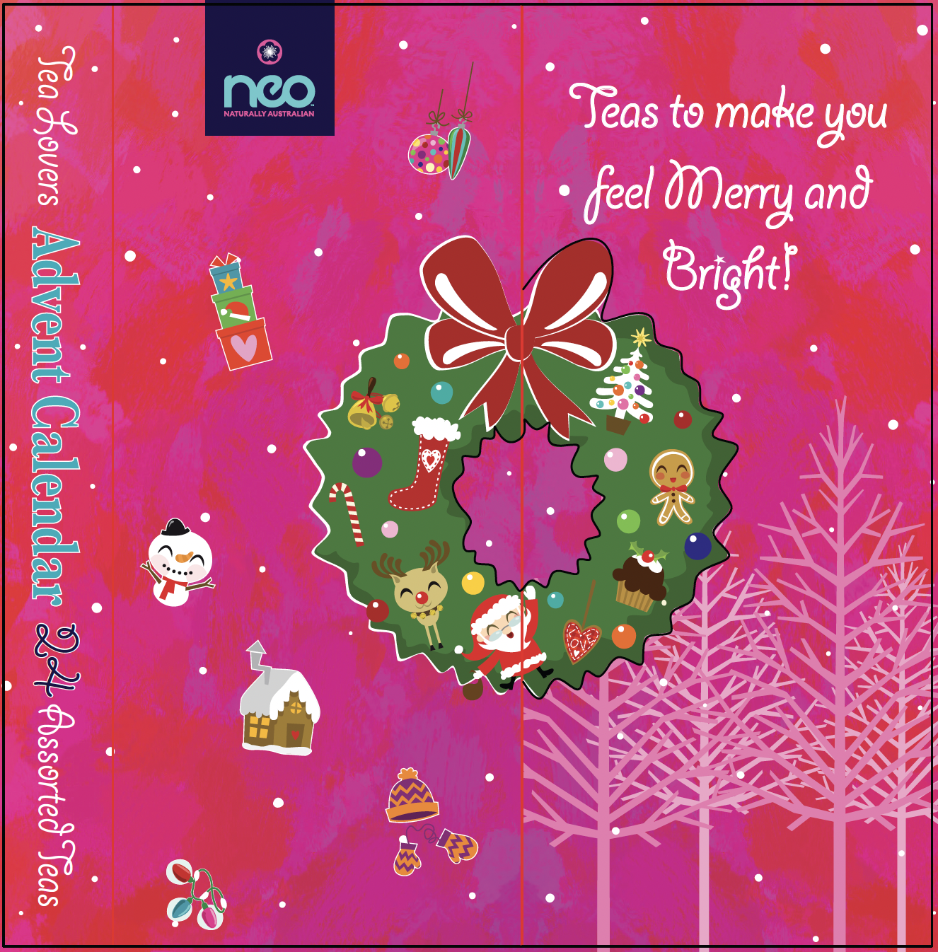 One of the panels of the advent calendar I designed with Neo. The art folds behind the wreath creating a "door".