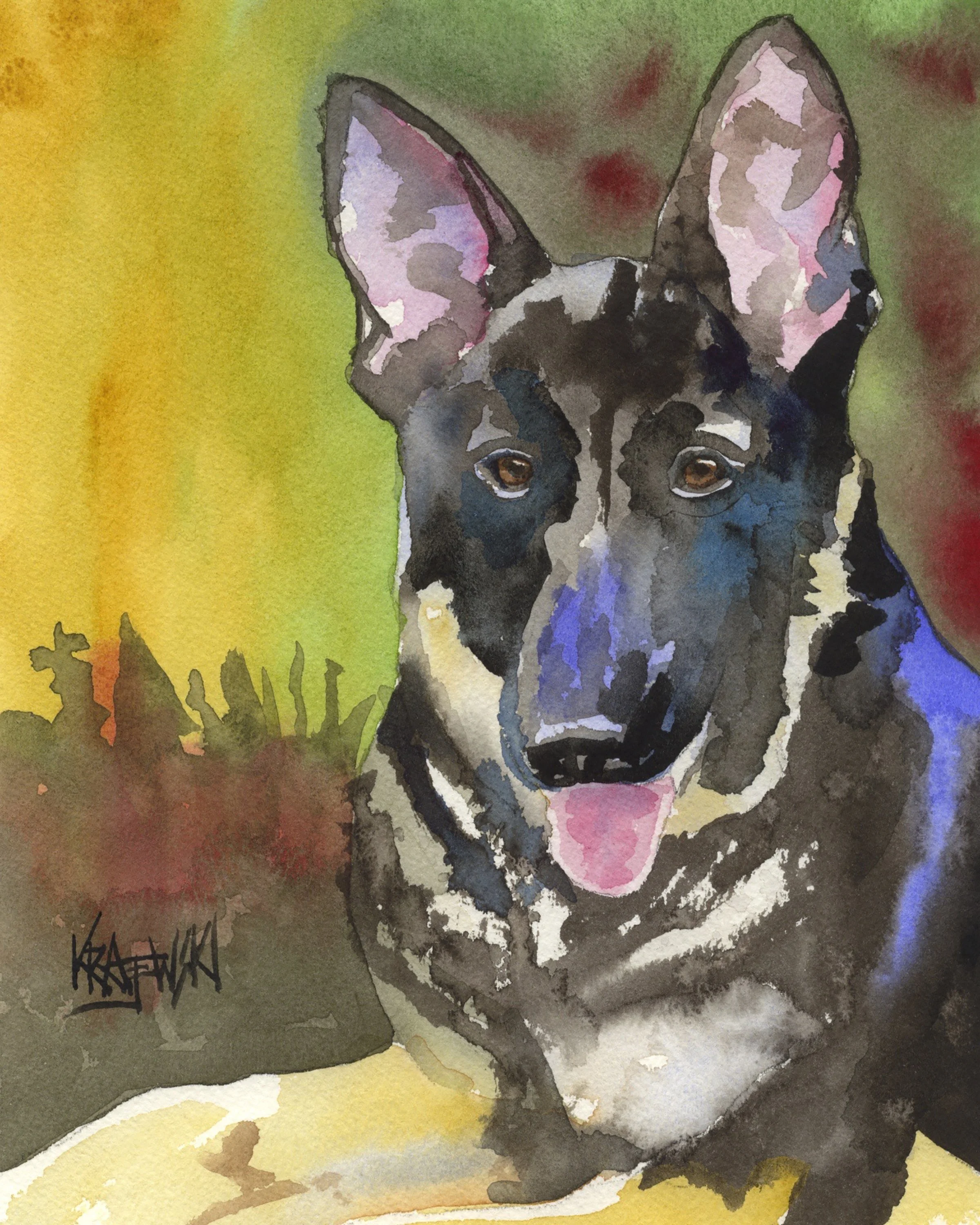 German Shepherd High Resolution Print of Original Fine Art Watercolor by Ron Krajewski Home Wall Art Décor in 8"x10" and 11"x14" Sizes