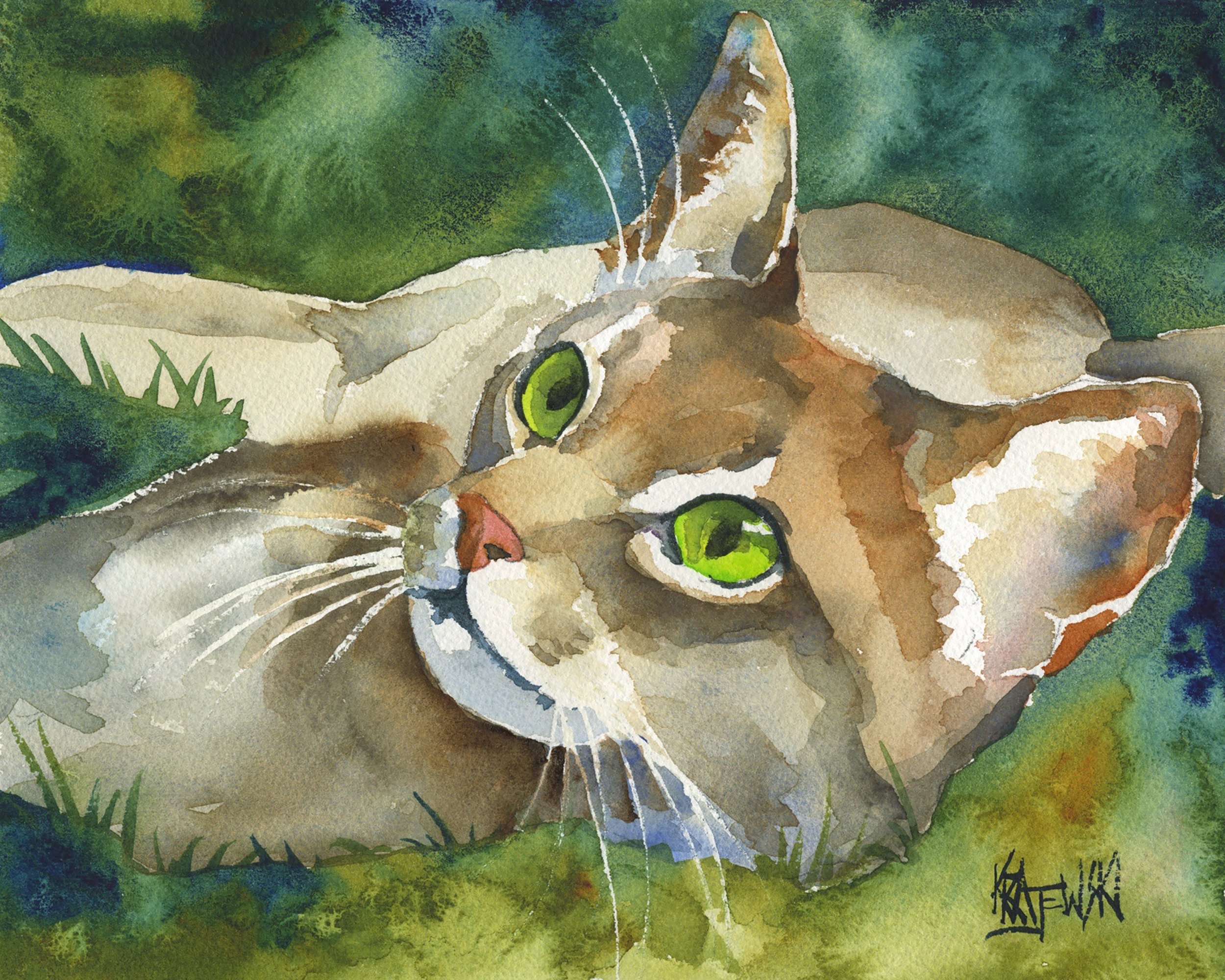 Abyssinian Cat High Resolution Print of Original Fine Art Watercolor by Ron Krajewski Home Wall Art Décor in 8"x10" and 11"x14" Sizes