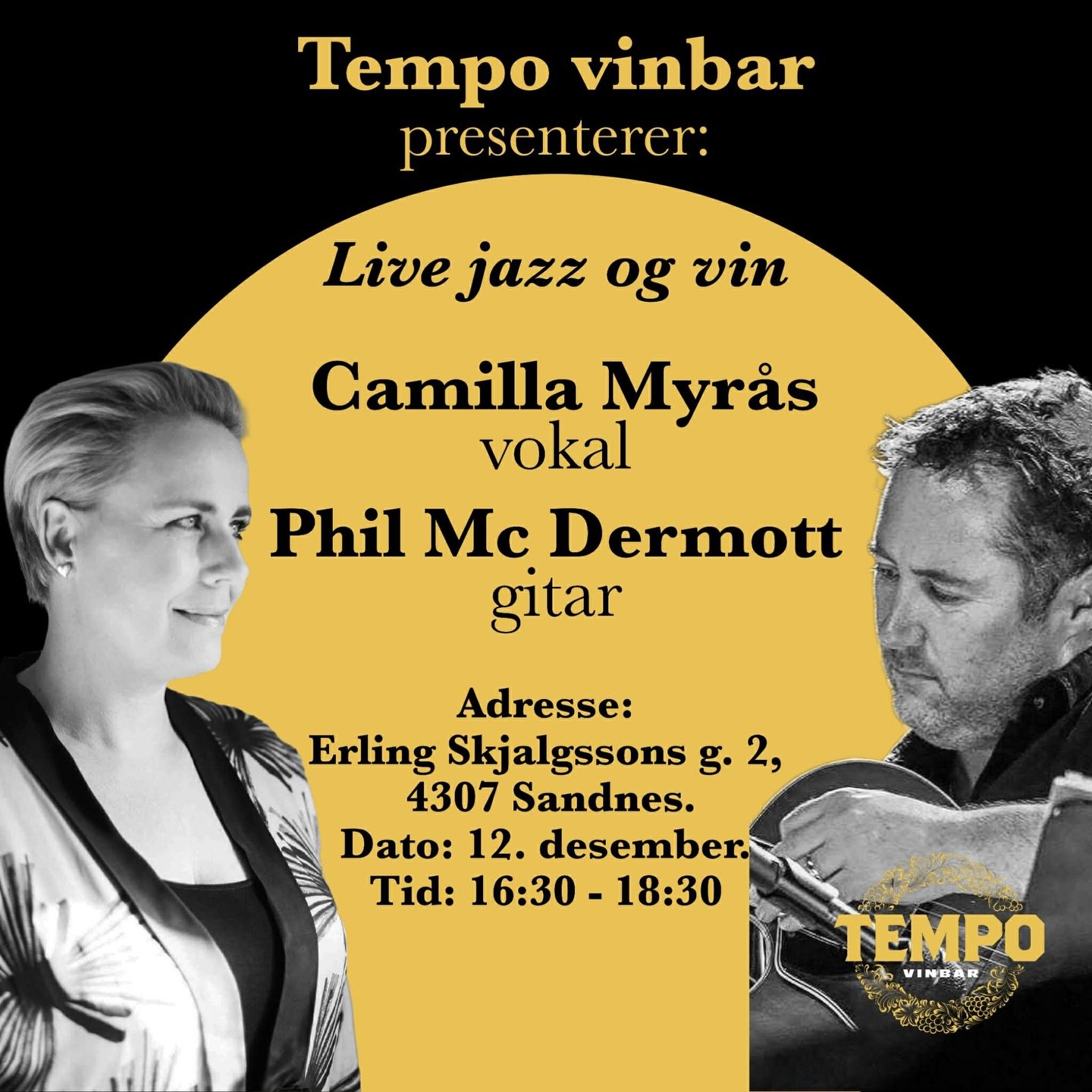 Phil og jeg spiller p&aring; Tempo vinbar i Sandnes fredag 12. desember! Kom gjerne innom for litt jazz, vin og smooth stemning! ❤️🎶❤️