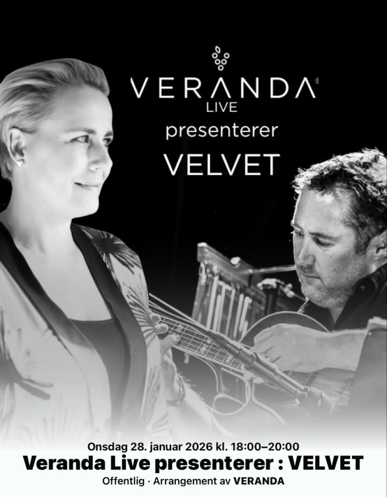 Dette gleder vi oss til! ❤️ Det blir jazz med Velvet p&aring; Veranda, onsdag 28. januar, kl. 18.00-20.00. Ta med venner eller kolleger og kom! Musikken er gratis, stemningen lager vi sammen. Det er bare &aring; booke bord. Jeg legger lenke i komment