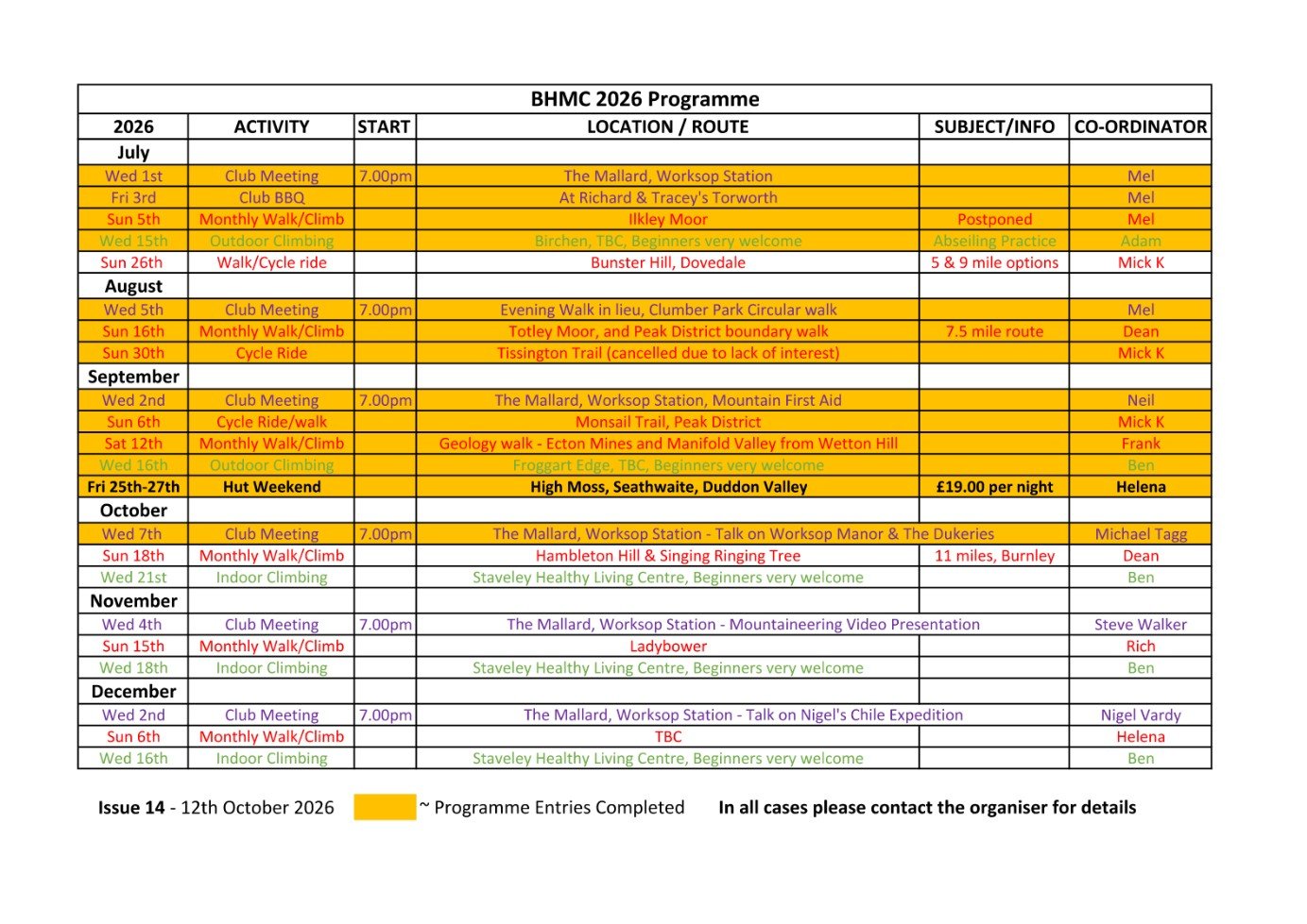Programme for the tail end of 2026. 
2027's programme is being drawn up now and we're looking for contributions, message the club on the homepage and get your ideas in!