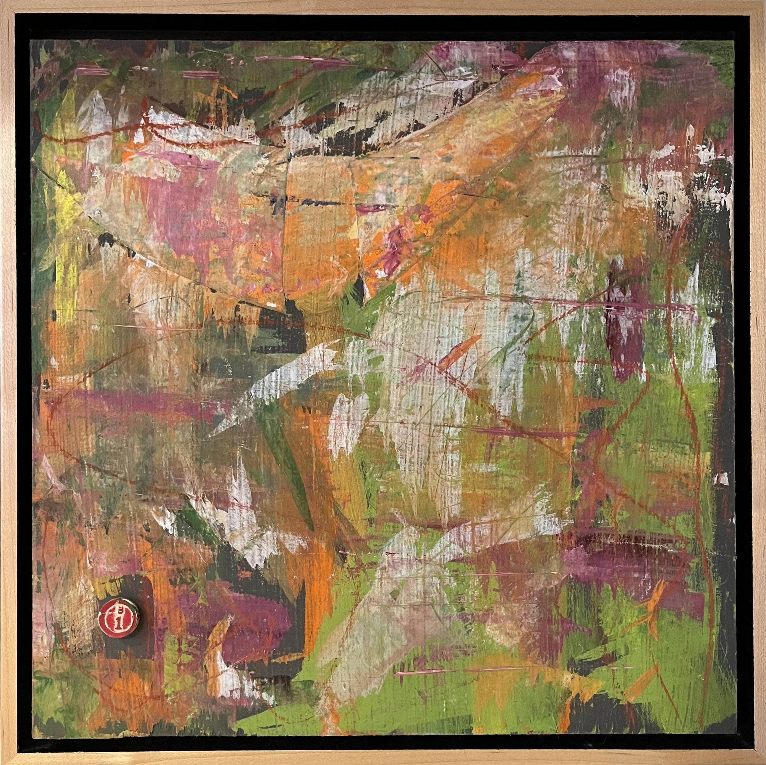 Under the Collar  13 1/2" x 13 1/2"  Mixed media on wood panel (includes frame)  | SOLD