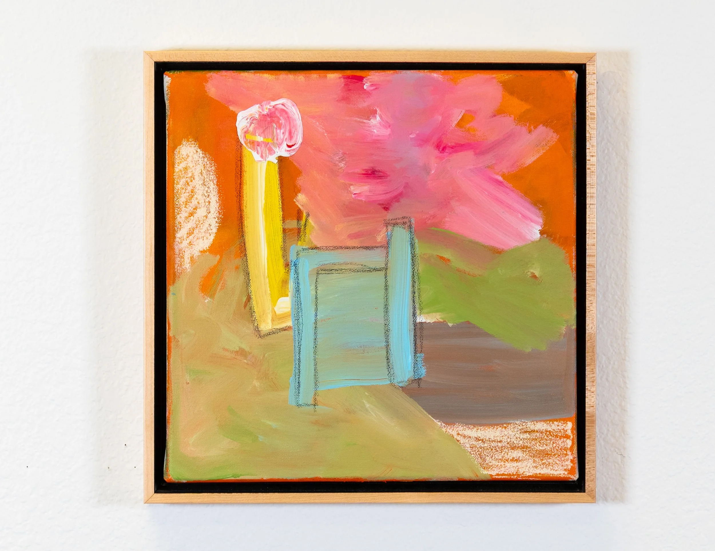 fine balance  13 1/4" x 13 1/4" x 1 1/2" (includes frame) Acrylic + acrylic skin + charcoal + oil stick  2026