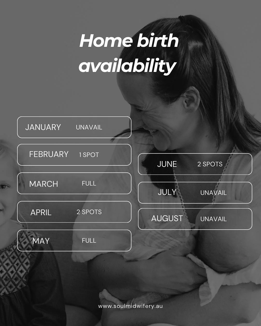 Availability Update 🌼

We&rsquo;ll be away for six weeks over July and August &mdash; including our time at the incredible Great Birth Rebellion conference ✨

This means anyone currently conceiving now would fall into that period for due dates. Ther