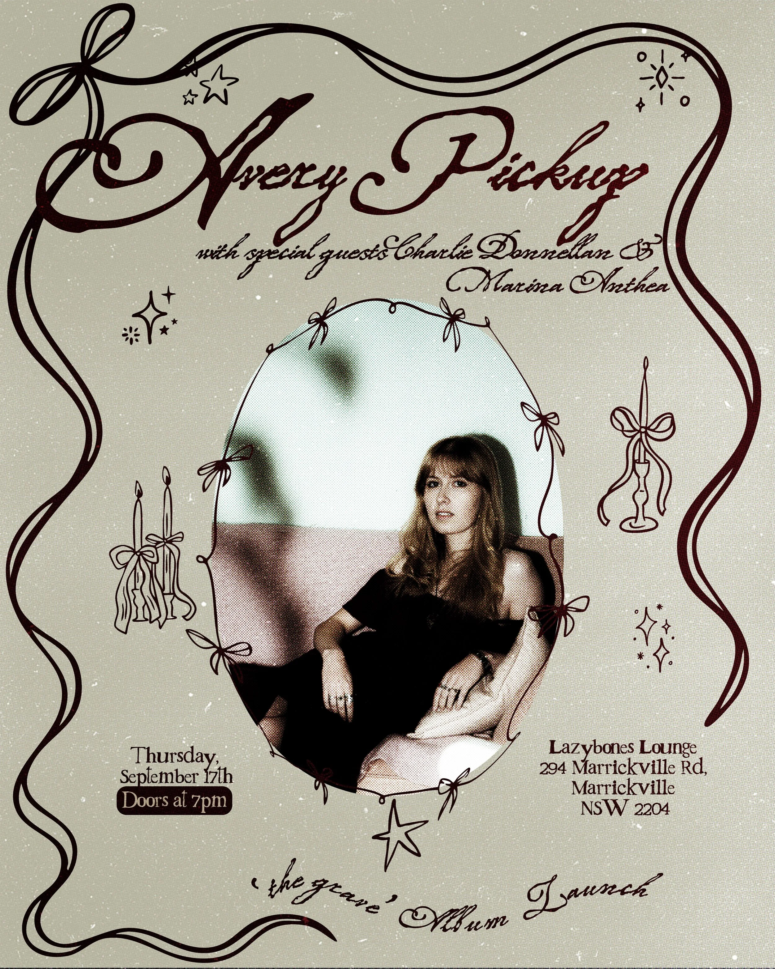 gig alert!! link in bio to purchase tickets to my upcoming album launch gig at Lazybones Lounge in Sydney. thank you so much to my gorgeous opening acts @charliedonnellan_ and @marinaanthea.music_ 
i hope to see you all there! 

poster design by @gra