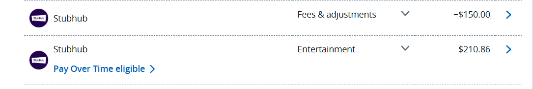 Stubhub credit on my  Sec tourney tickets from Chase Sapphire Reserve