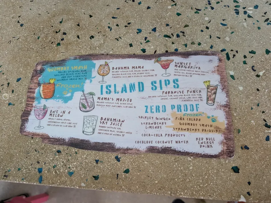 Royal Bahamas Beach Club Drink Menu