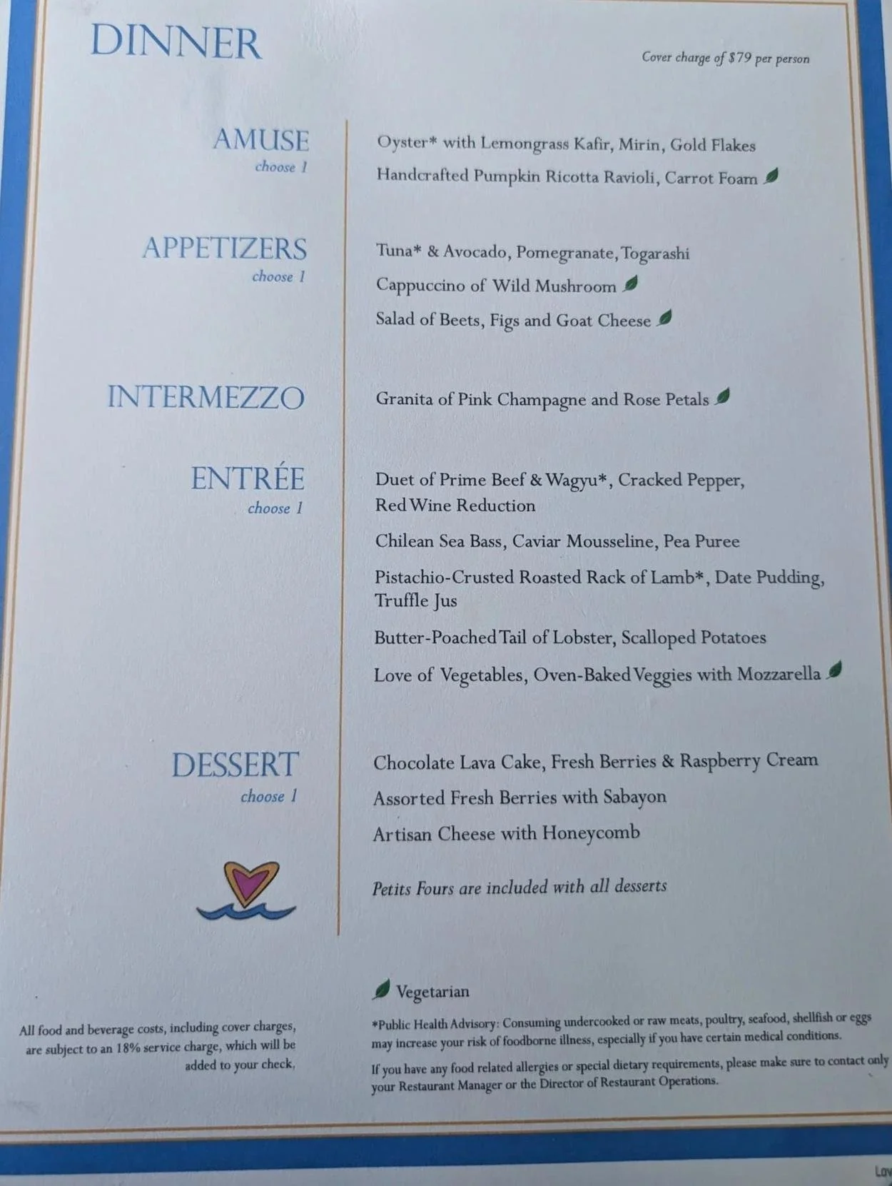 Love by Britto Menu Sun Princess