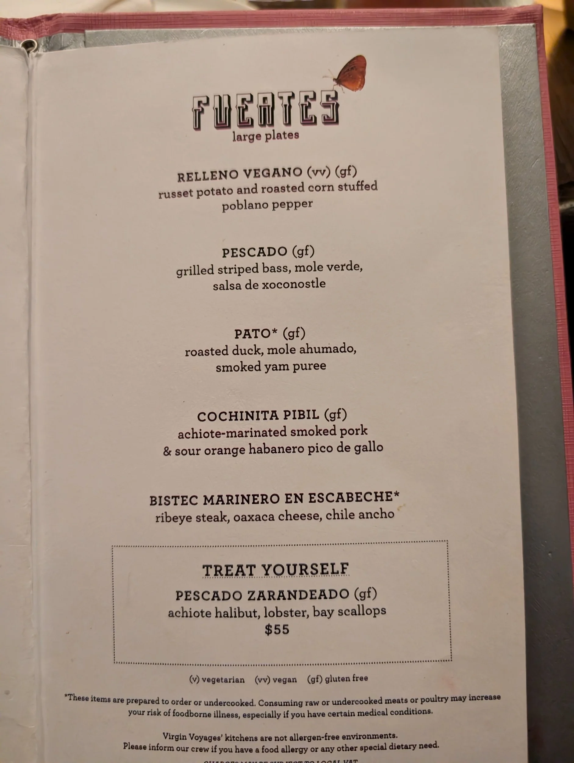 Pink Agave on Virgin Voyages large plates menu