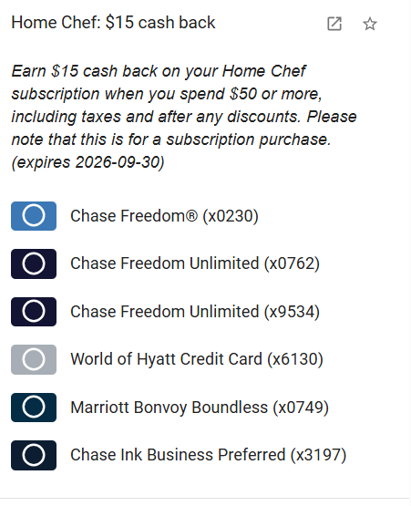 Home Chef Cardpointer Offers