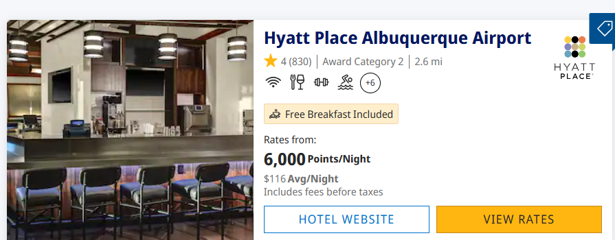 Hyatt Place Albuquerque 6000 points