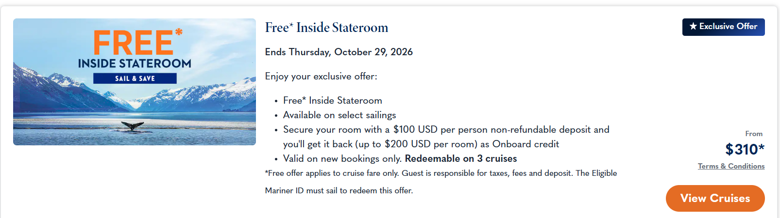 Free interior cabin holland america