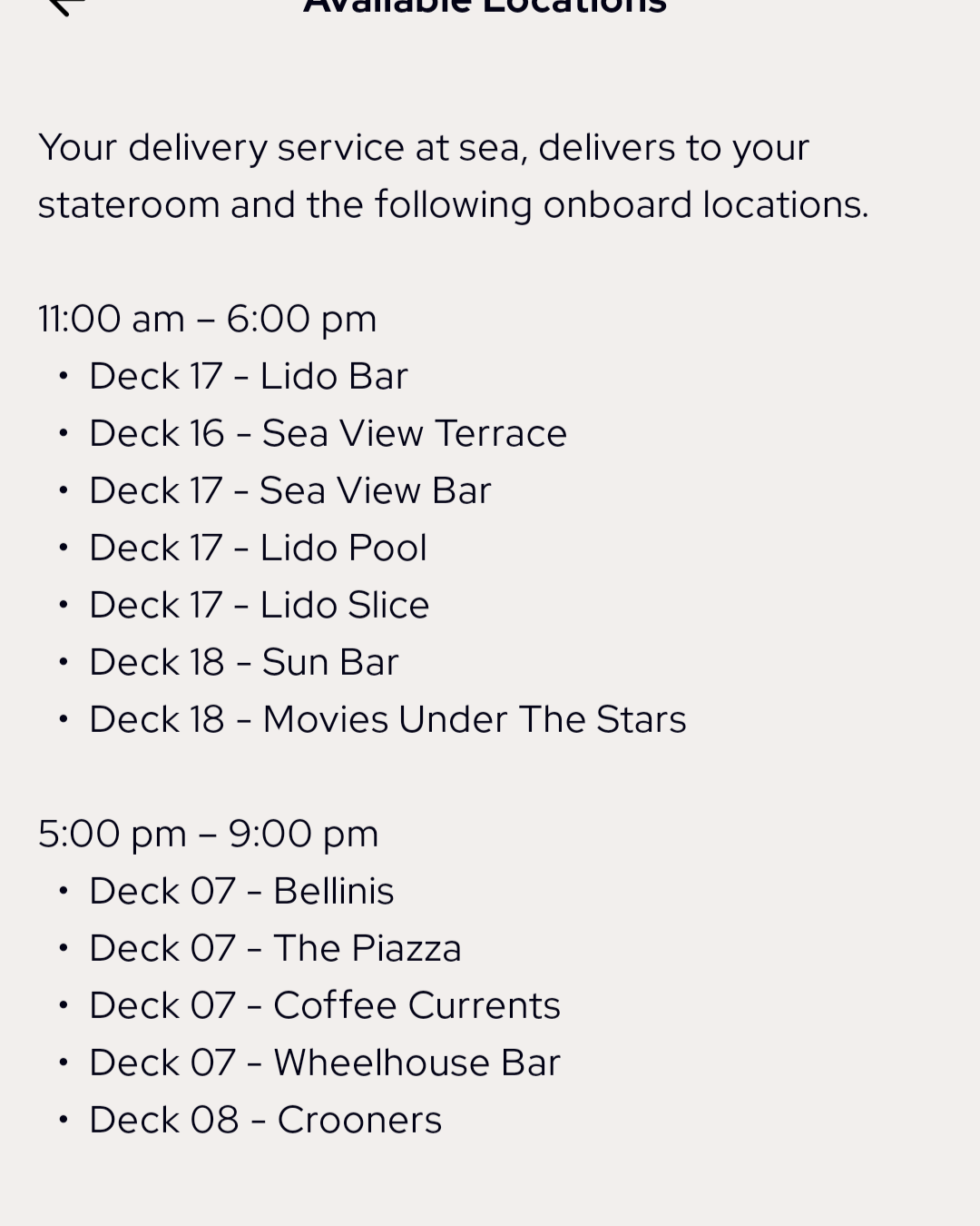 Ocean Now Hours and Locations on the Sun Princess August 2026