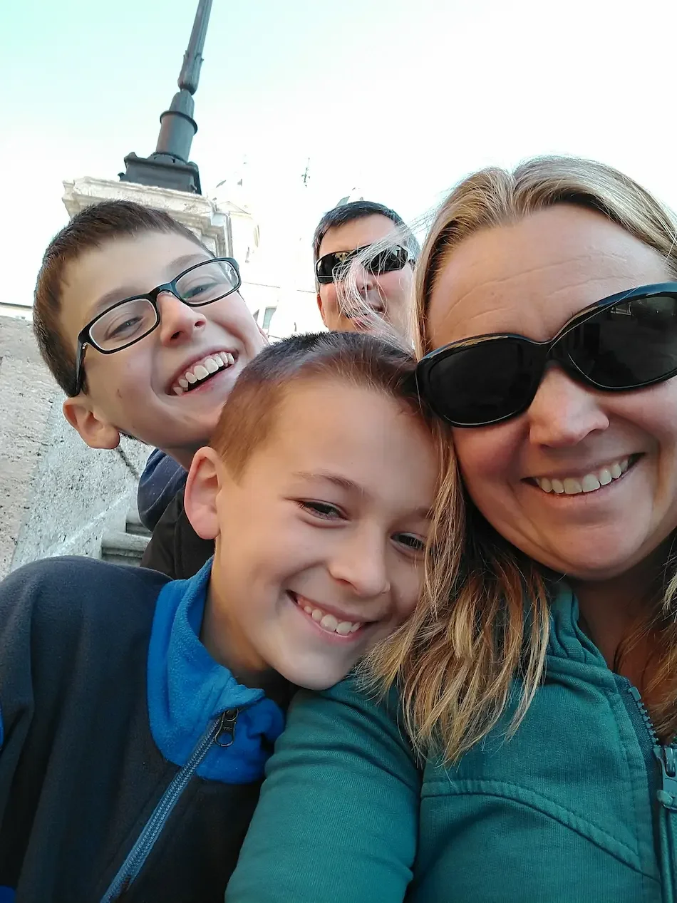 Julie and her family on the Spanish Steps italy