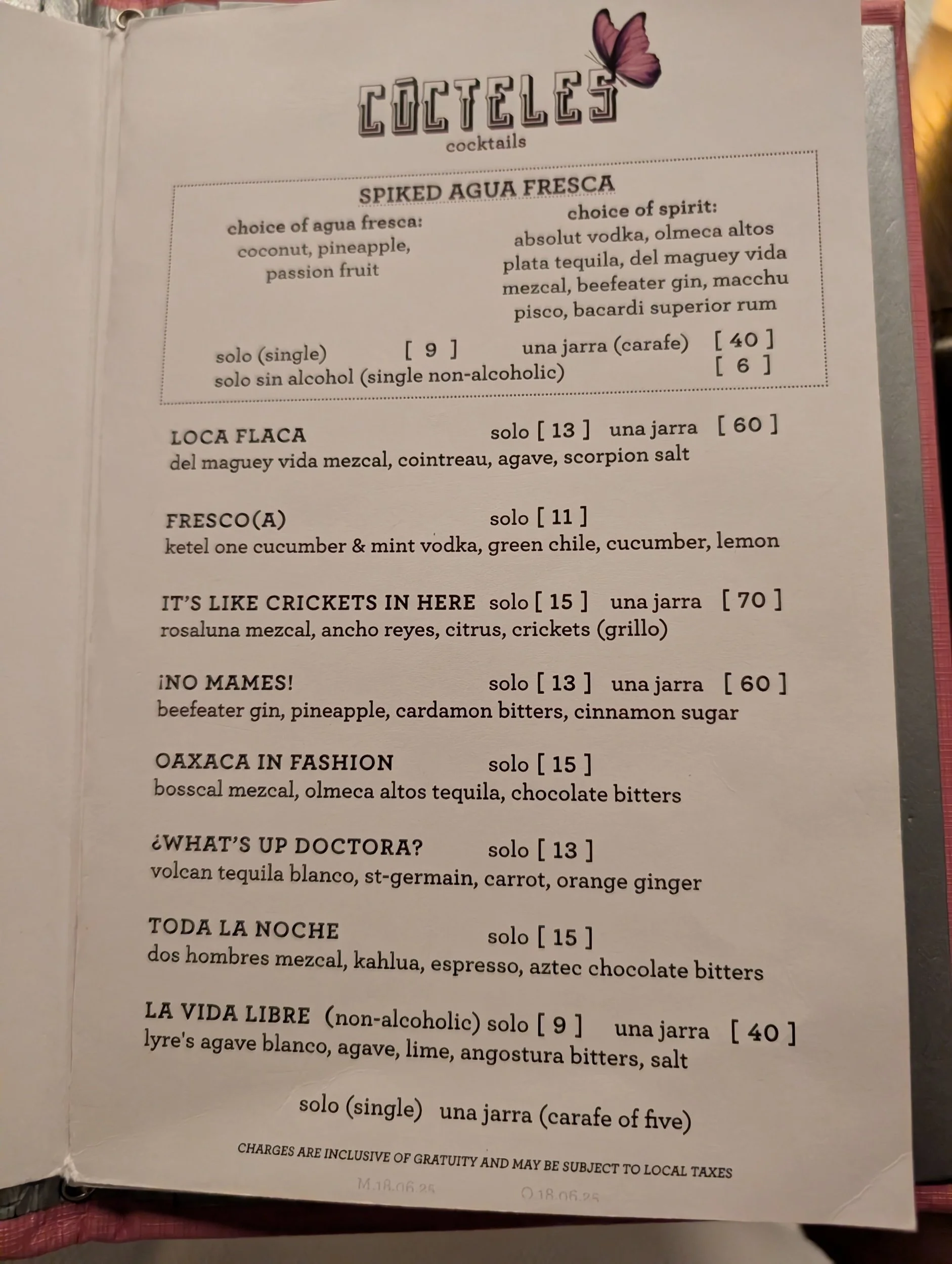 Drink Menu Pink Agave Virgin Voyages