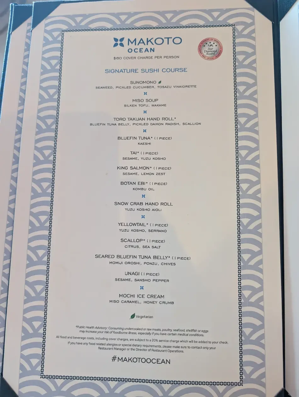 Makoto Ocean menu 2026