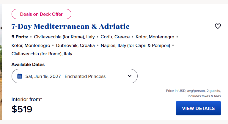 Princess Casino Offer Med and adriatic