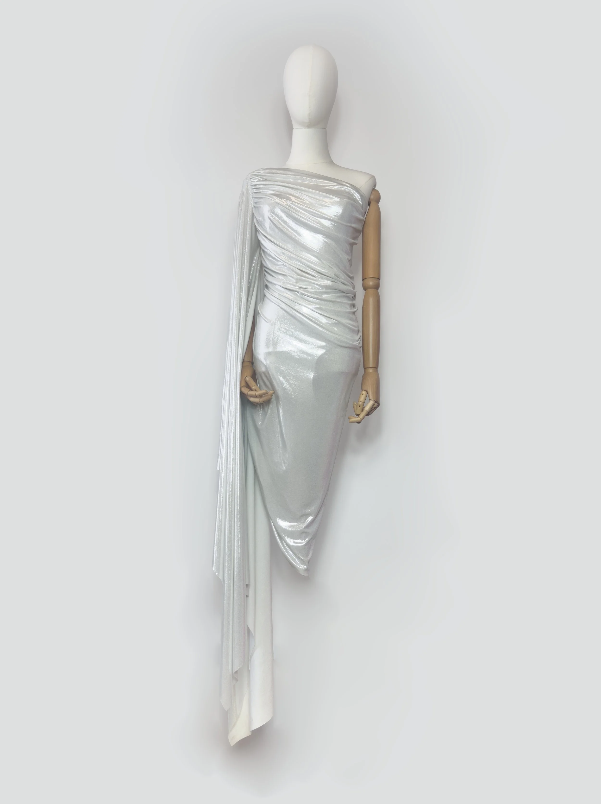 NORMA KAMALI SILVER LAME MIDI DRESS TO RENT.jpeg