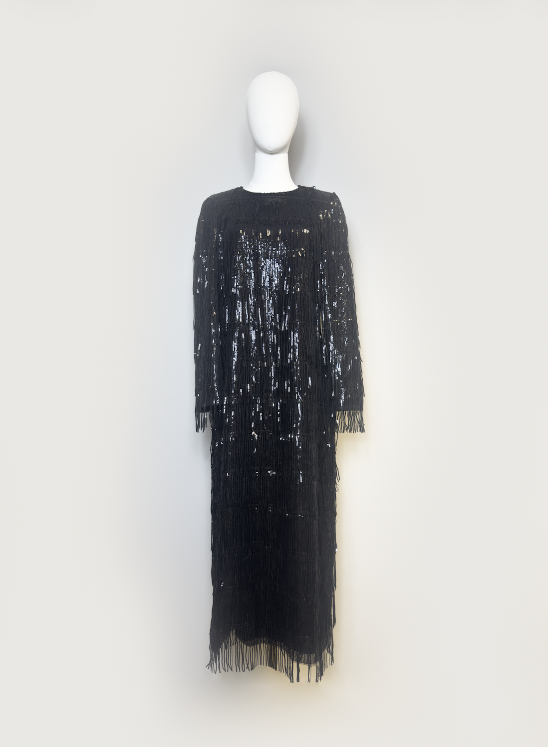 Ghospell Black Fringe Sequin Midi Dress