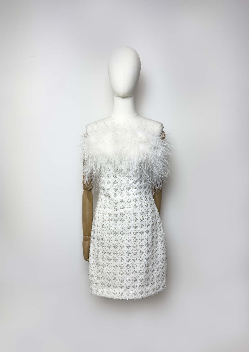 nadine merabi embellished sequin and feathers mini dress for rent