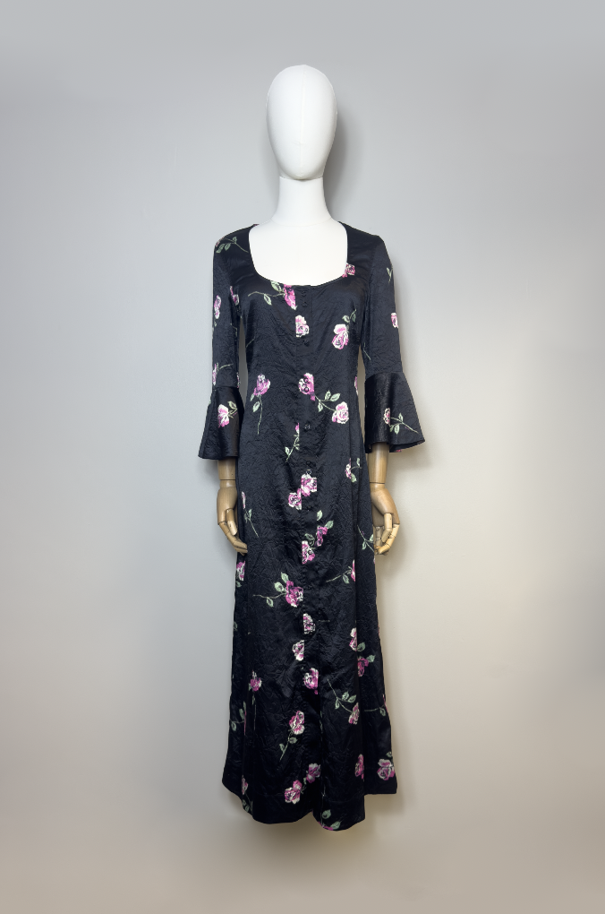 Ganni Black Floral Midi Dress