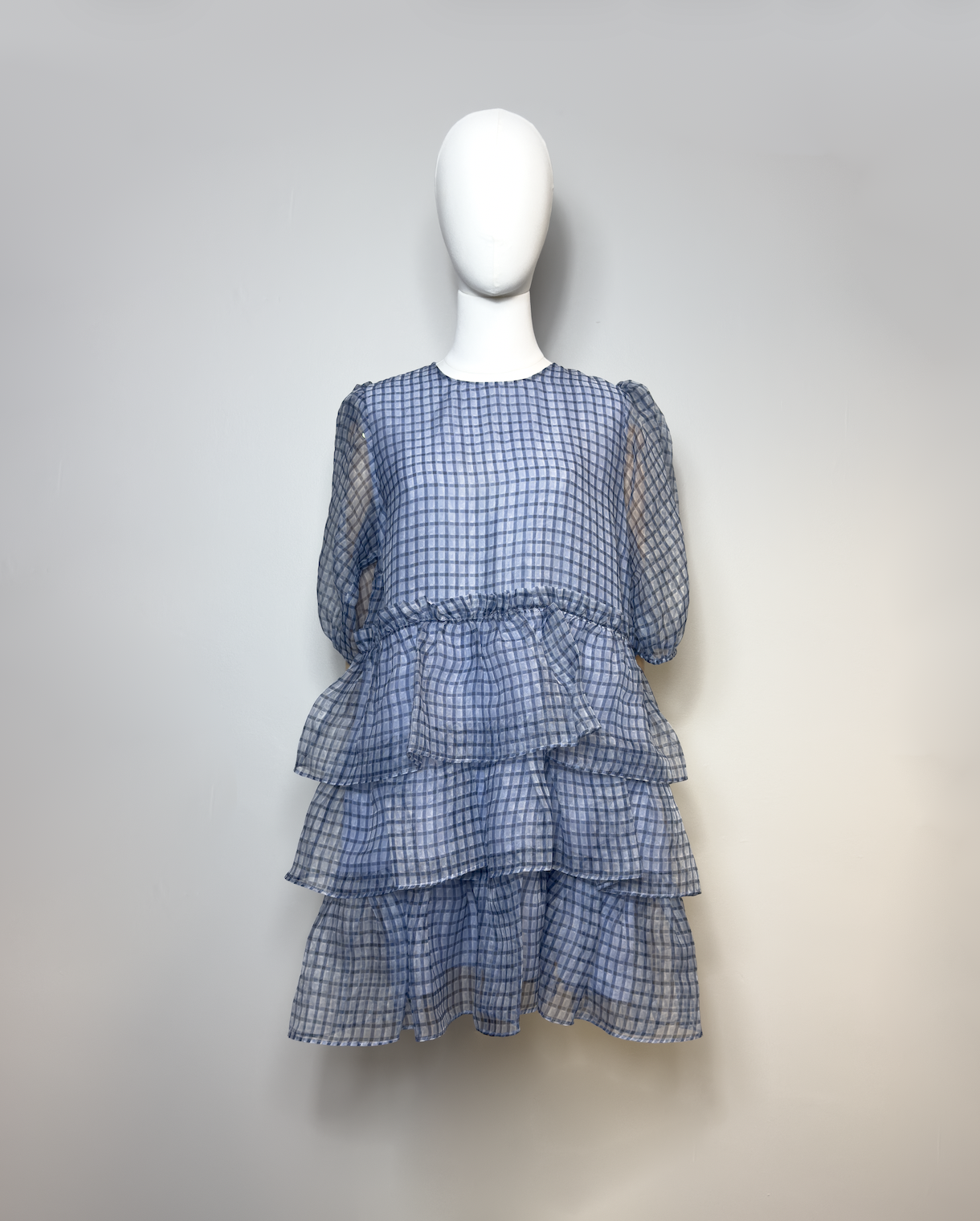 Ganni Gingham Blue Puff Dress