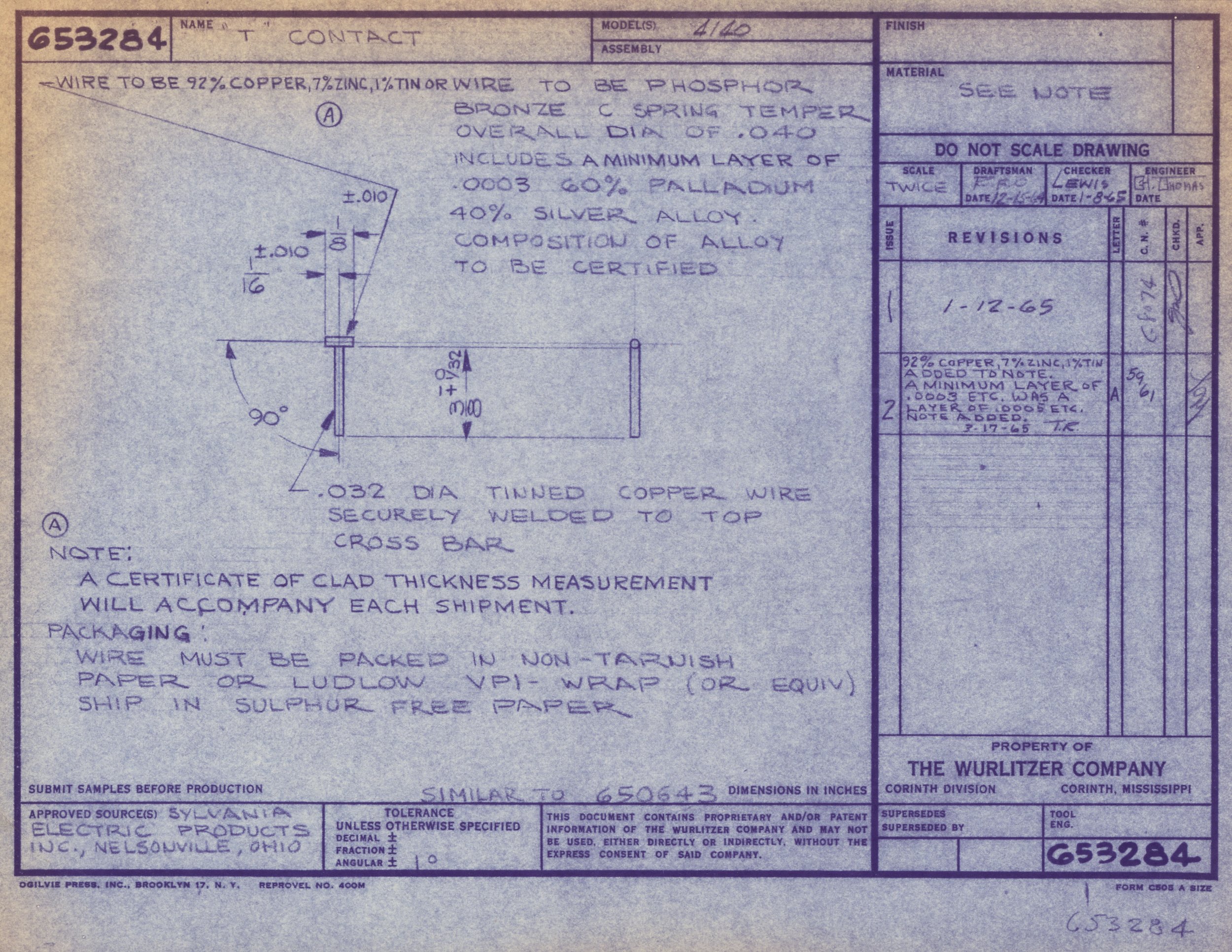 Blueprint technical drawing for a copper wire, including specifications for copper, zinc, and tin layers, and details about wire diameter, composition, and certification.
