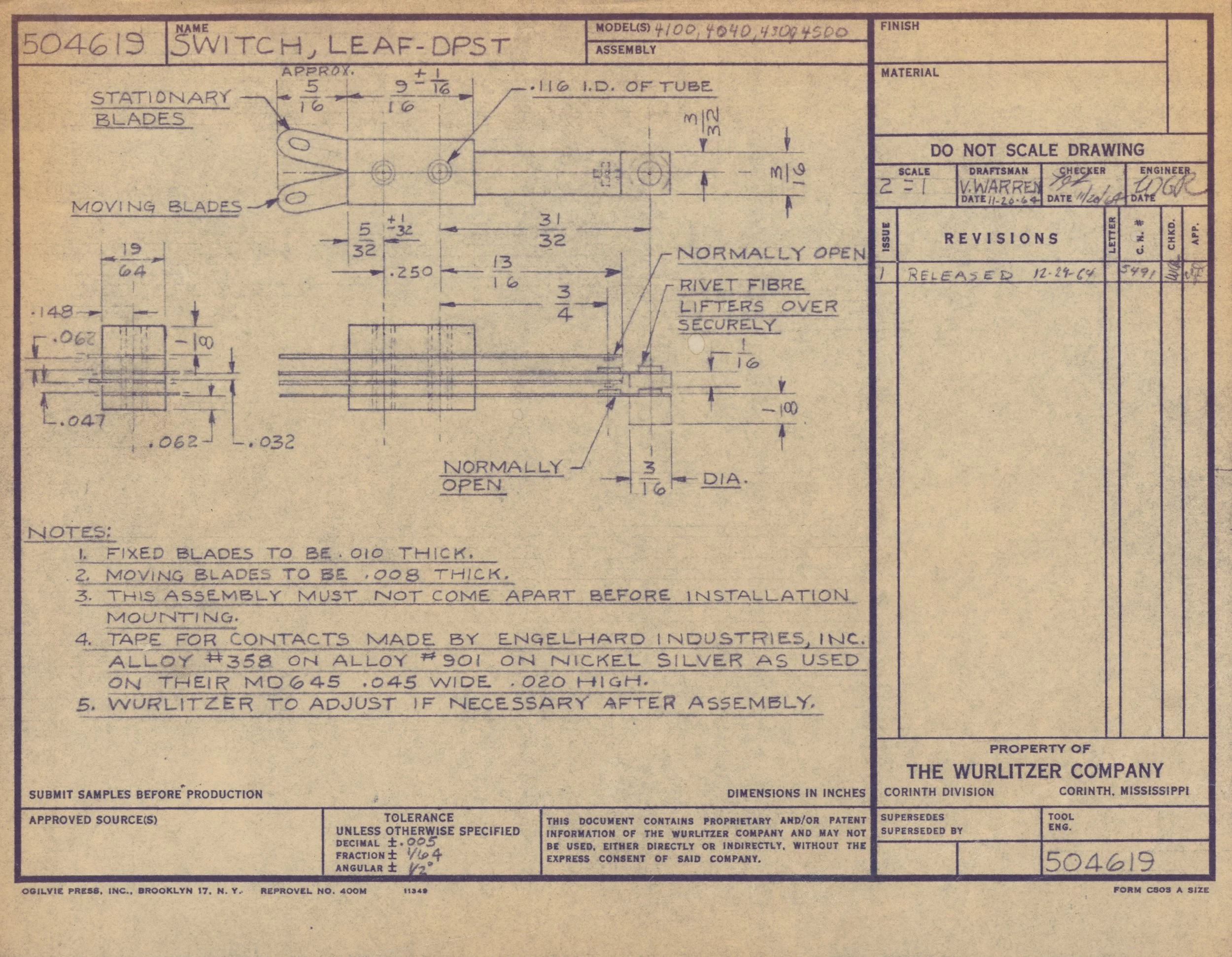 Technical engineering drawing of an electrical switch with detailed measurements and instructions.