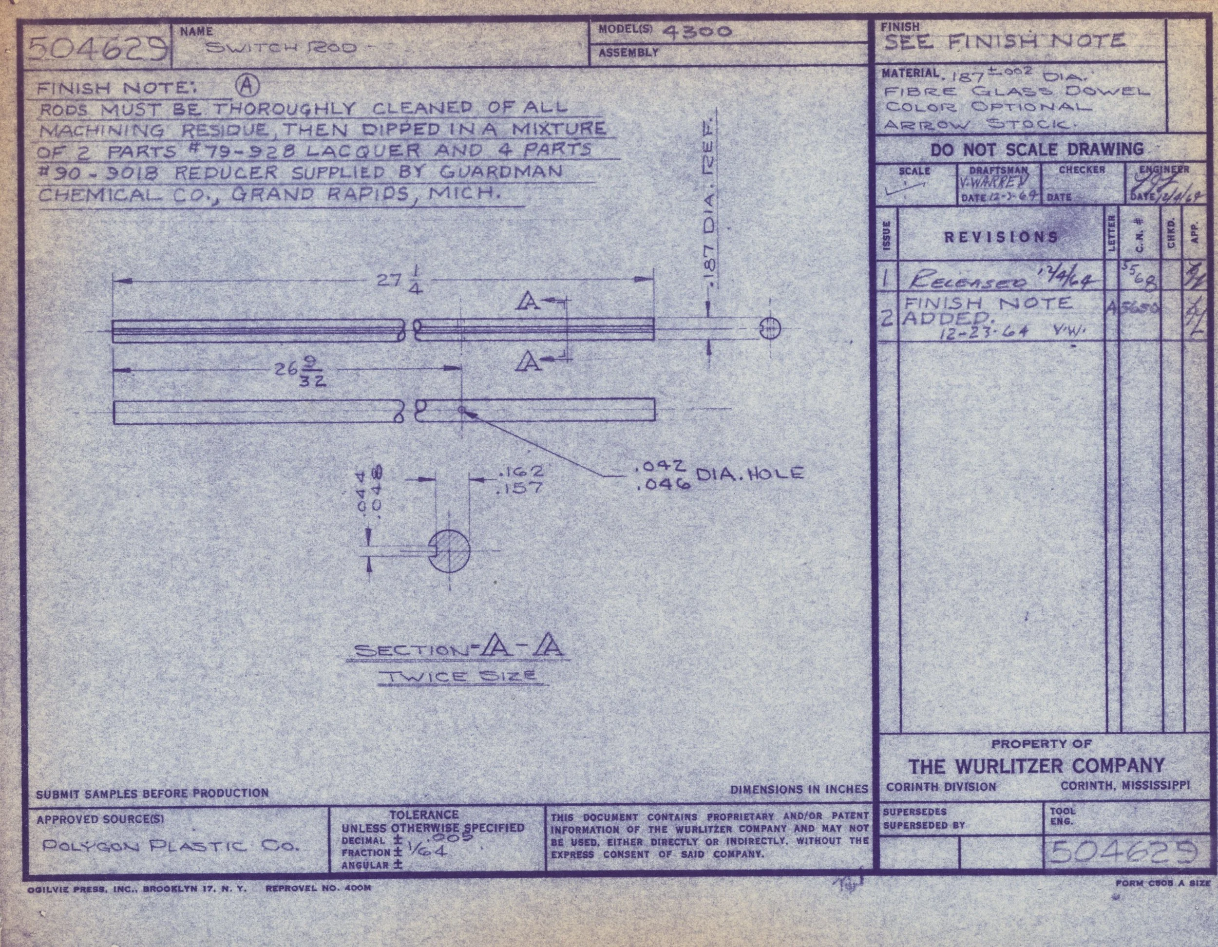 Blueprint drawing of a mechanical part called Switch Foot, with detailed measurements and annotations for construction.