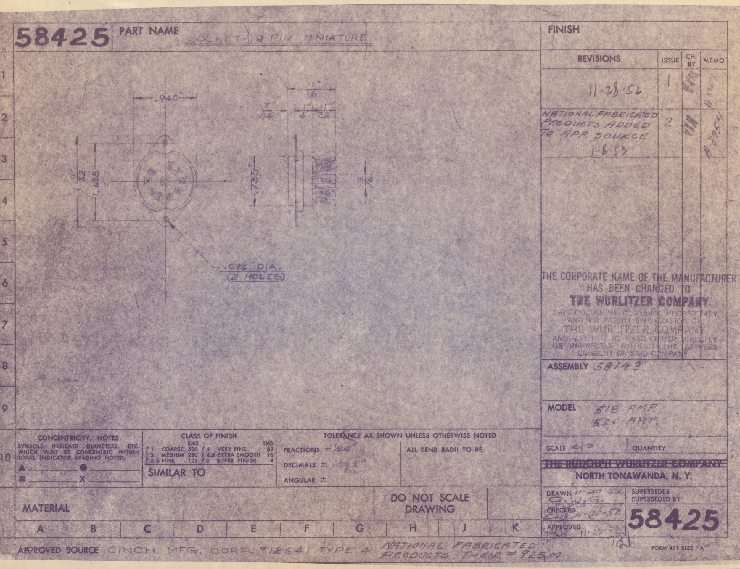 Technical drawing or blueprint of a mechanical part with detailed measurements and annotations, including a circular component with holes and precise dimensions.